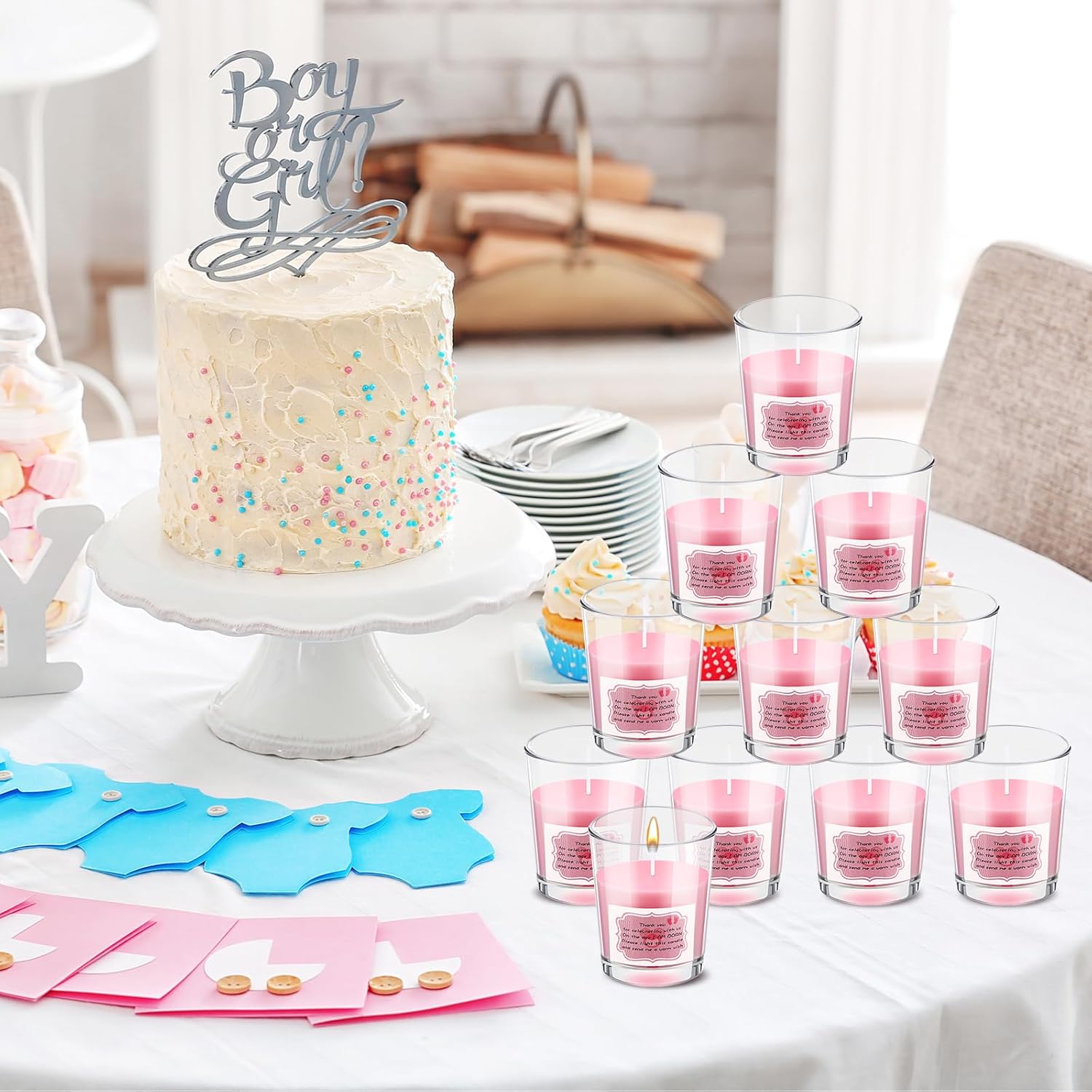 16 piezas de regalos de baby shower, regalos de agradecimiento, velas votivas de 1.7 onzas, velas votivas de vidrio transparente, regalos de