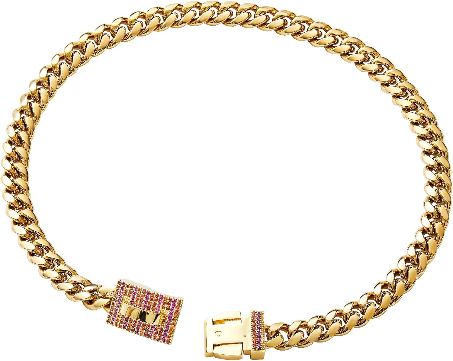 Collar con colgante personalizado de acero inoxidable dorado con eslabones cubanos para perros pequeños y medianos, collar de perro Bulldog francés