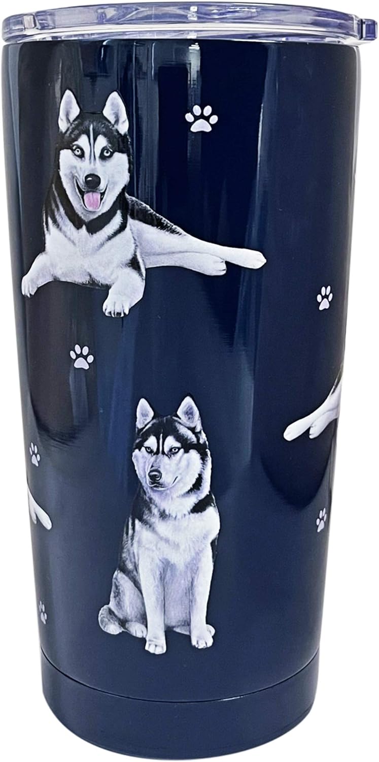 Serengeti – Vaso de husky siberiano de 16 onzas, acero inoxidable, con tapa a prueba de derrames, impresión 3D, taza de viaje aislada para bebidas