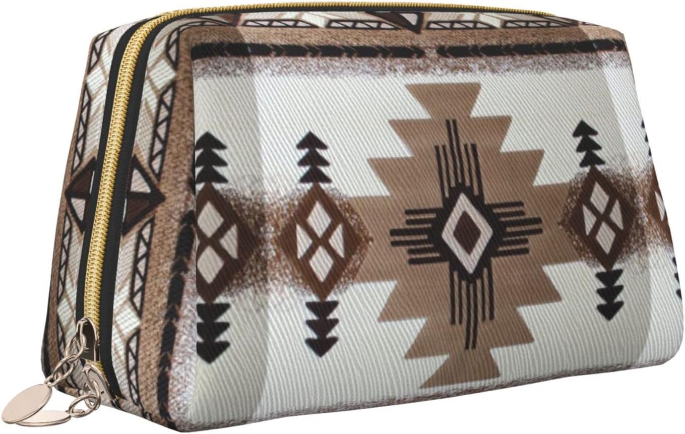 Akautosm Nativo Americano Pequeña Bolsa de Cosméticos PU Cuero Portátil Bolsa de Maquillaje Bolsa Organizador de Viaje para Artículos de Aseo de