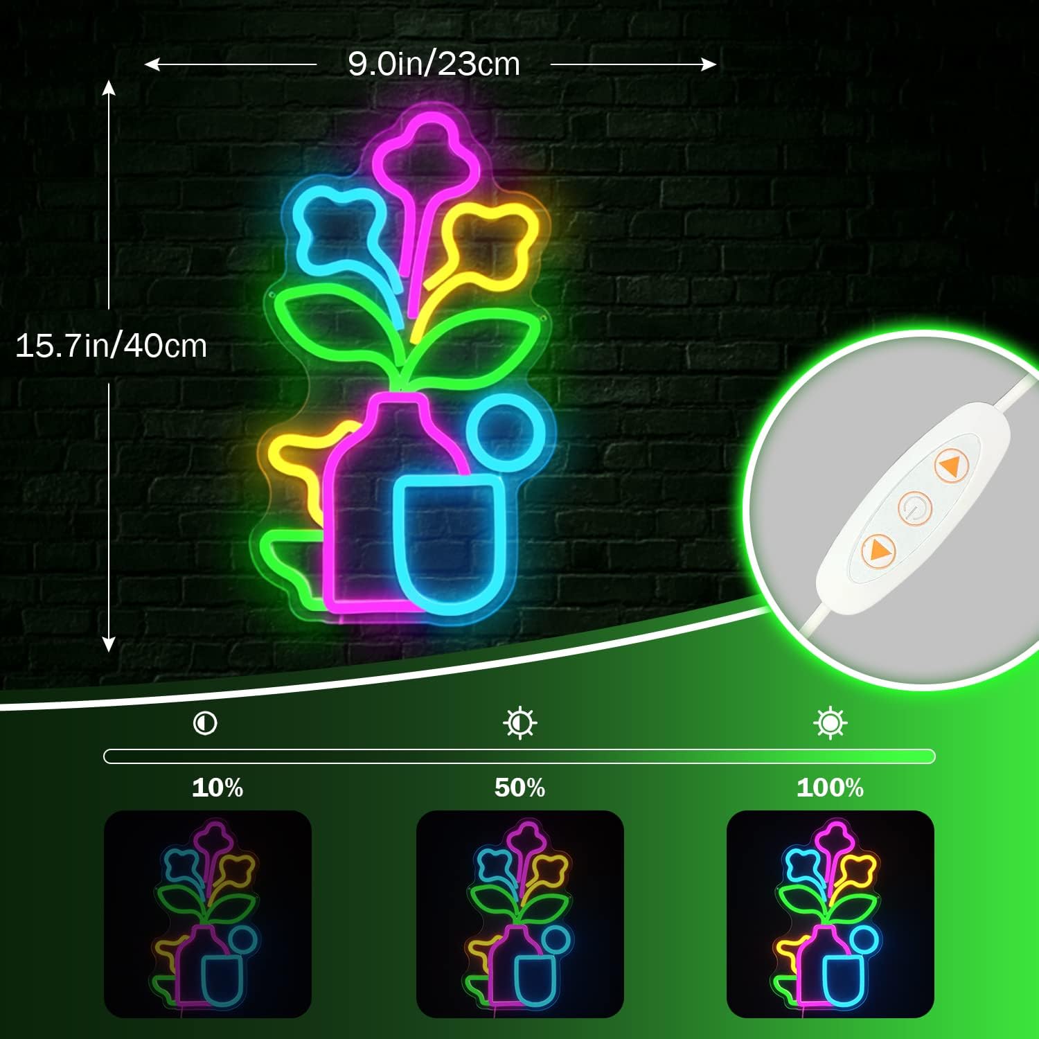 Letrero de neón de flores regulables, letreros de luces de neón para pared, multicolor, con forma de flor, letreros LED para plantas, letreros de