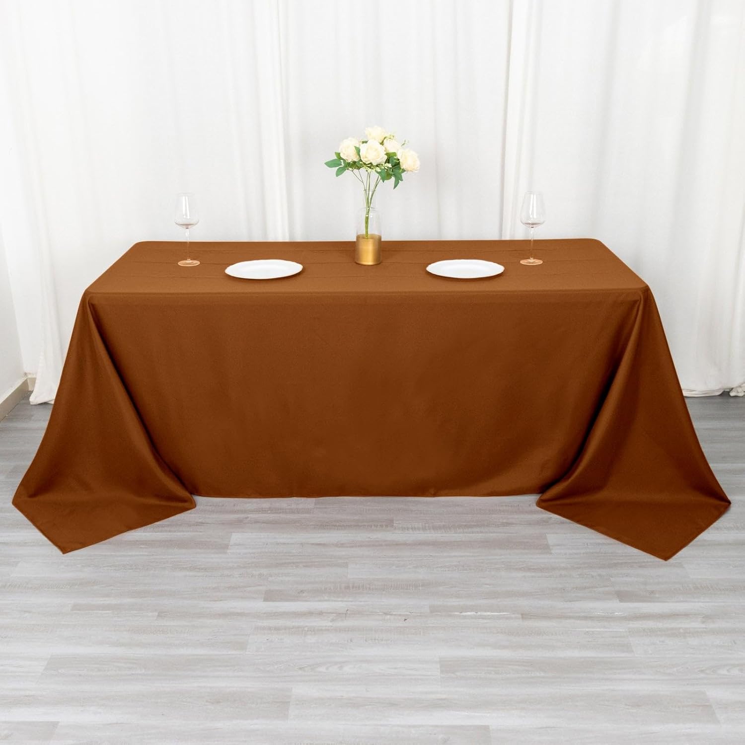 Efavormart – Mantel rectangular de poliéster, 90 x 132 pulgadas, color marrón canela