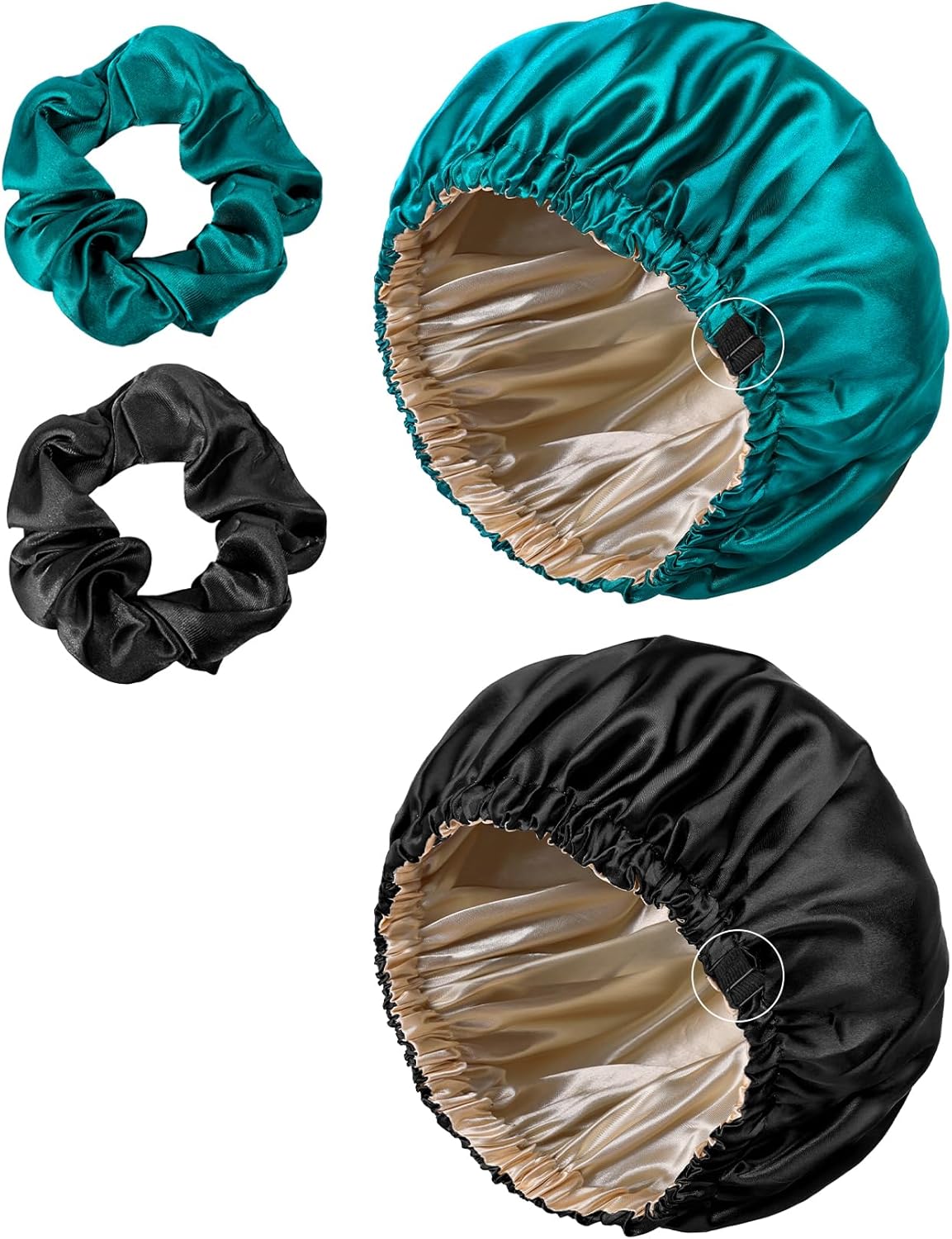 Kuraoyan Gorro de seda de doble capa para dormir para mujeres y hombres, gorra de satén ajustable grande para cabello rizado y natural