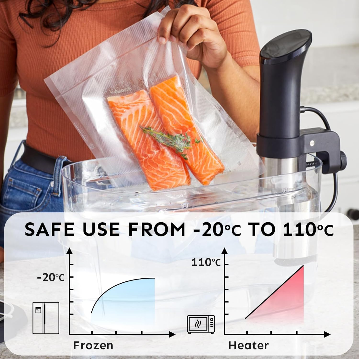 Bolsas selladoras al vacío para alimentos de 8 x 12 pulgadas, 100 unidades para sellar una bolsa de comida, bolsas para guardar alimentos, bolsas de