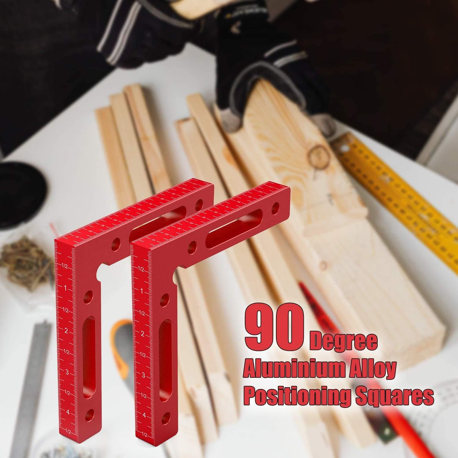 2 cuadrados de posicionamiento de aleación de aluminio de 90 grados, abrazaderas de ángulo recto de 4.7 x 4.7 pulgadas, herramienta de carpintería