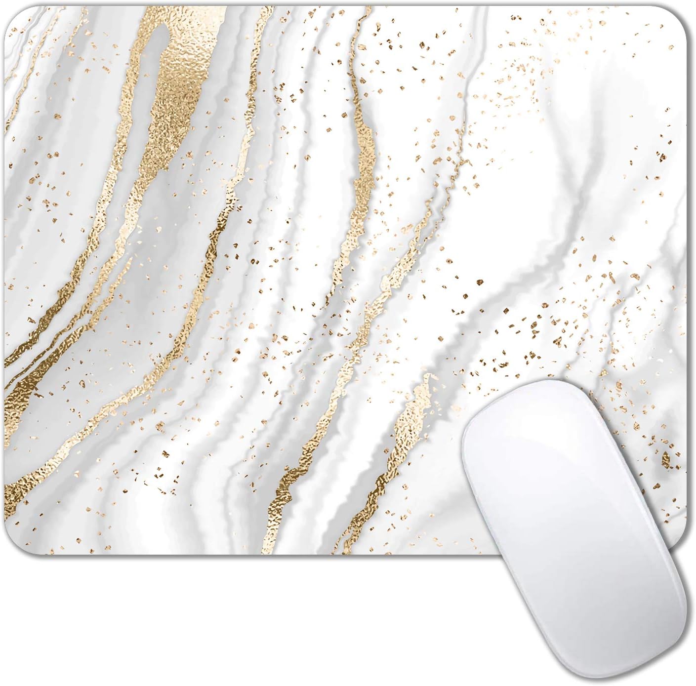 Alfombrilla de mouse, alfombrilla de mouse abstracta de mármol blanco dorado, alfombrilla de mouse moderna de mármol, alfombrillas de mouse pequeñas