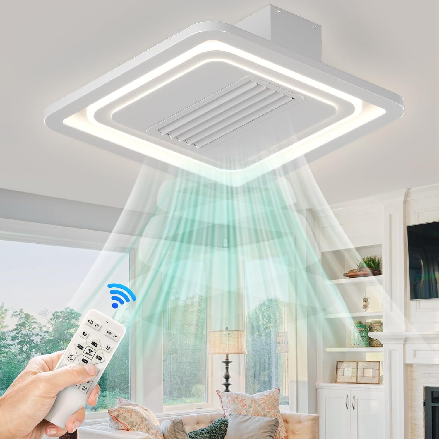 REYDELUZ Ventiladores de techo modernos con luces y control remoto, ventilador de techo de perfil bajo de 22 pulgadas, montaje empotrado,