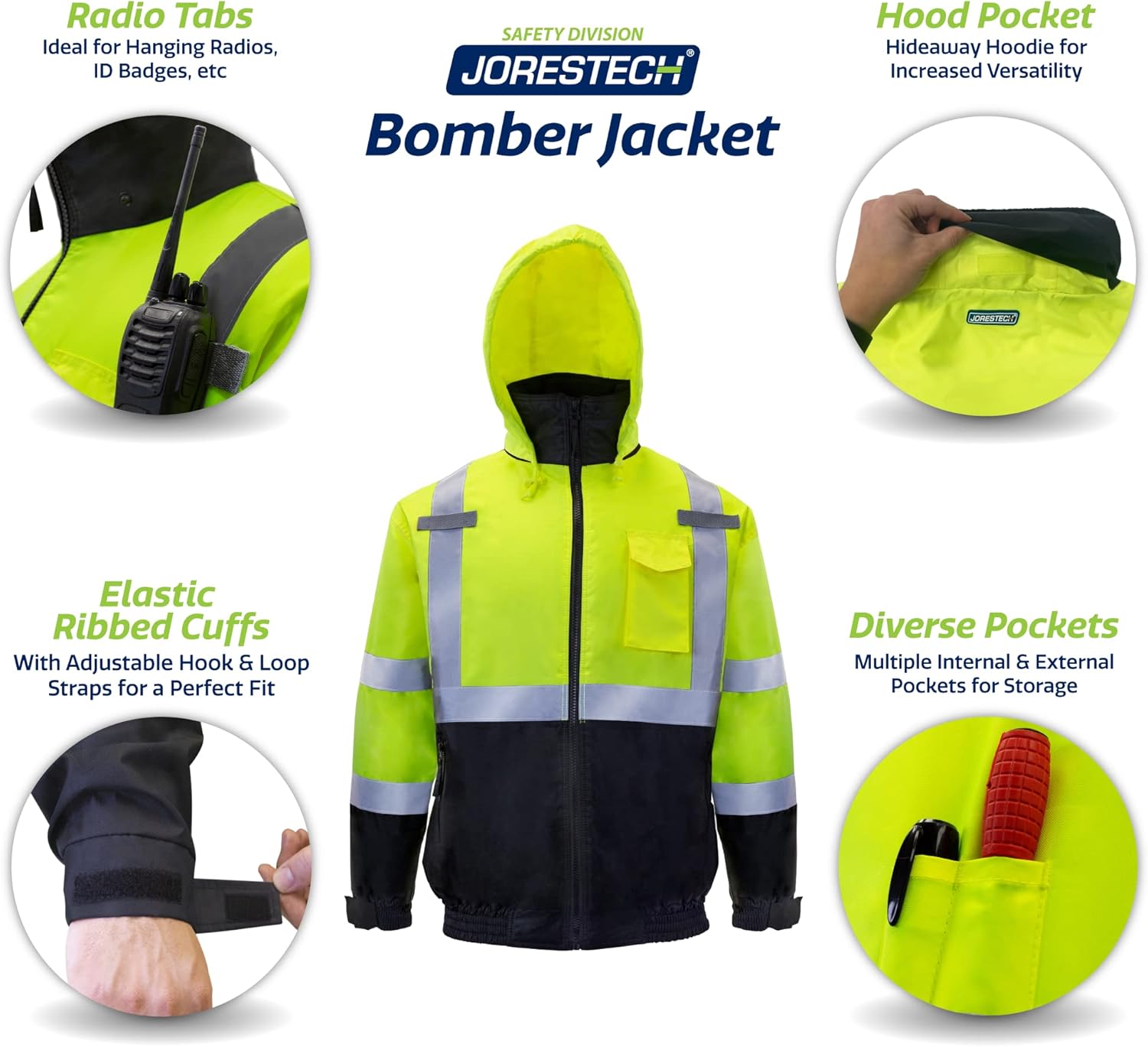 JORESTECH Chaqueta y gorro de seguridad reflectante de alta visibilidad impermeable ANSI