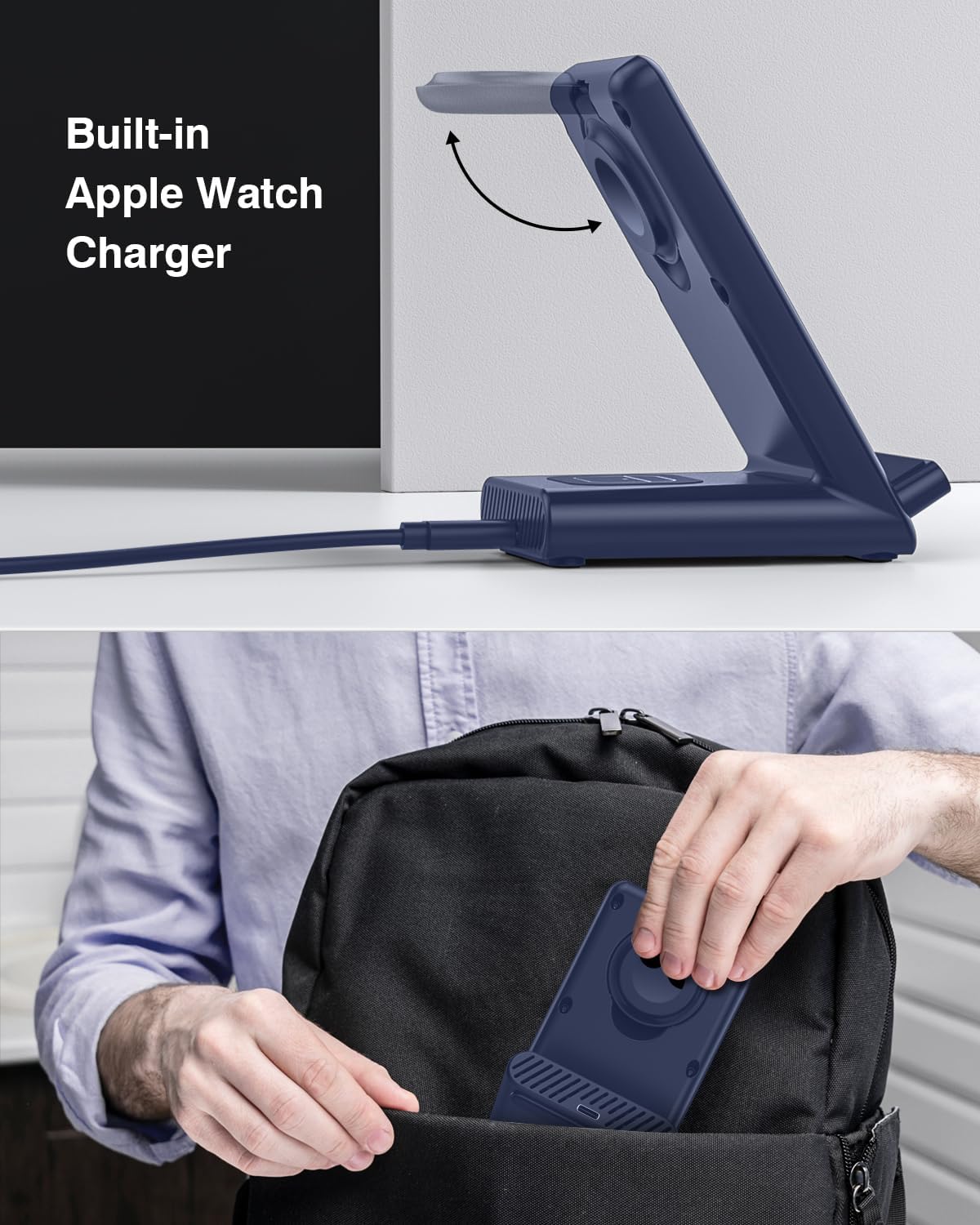 Estación de carga inalámbrica, soporte de carga inalámbrico 3 en 1 hecho para Apple Watch Ultra 9 8 7 6 SE 5 4 3, cargador inalámbrico rápido hecho