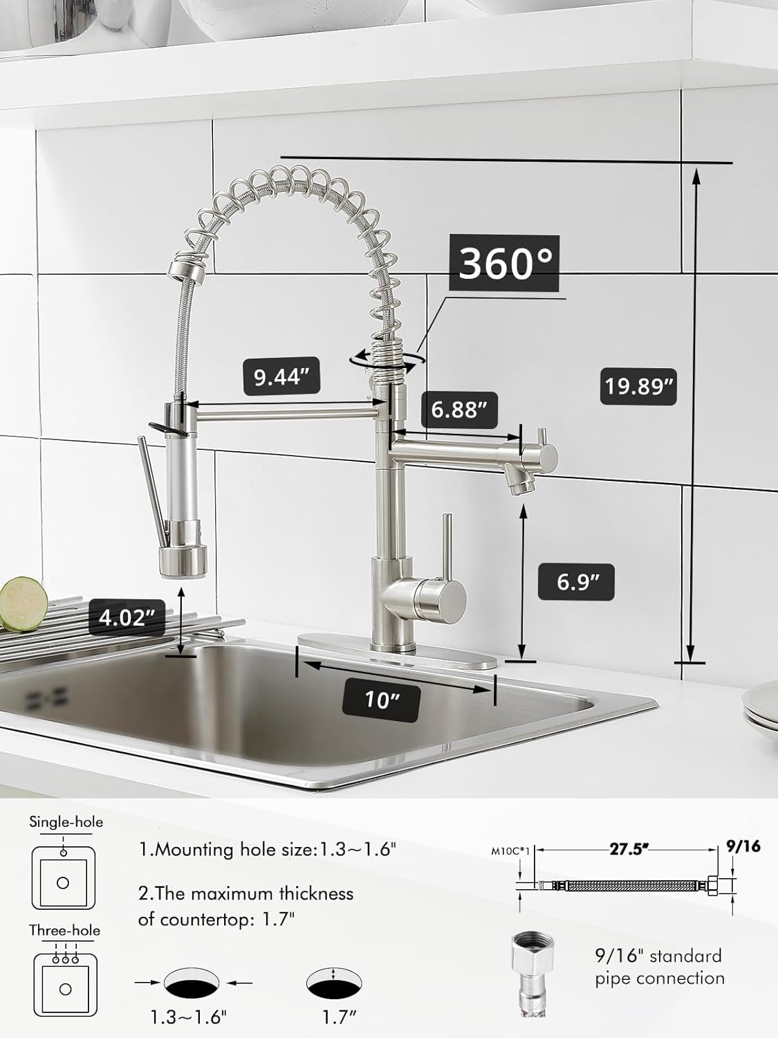 AIMADI Grifo para fregadero de cocina, comercial de una sola manija, grifo de cocina extraíble con placa de cubierta llaves para fregaderos de cocina