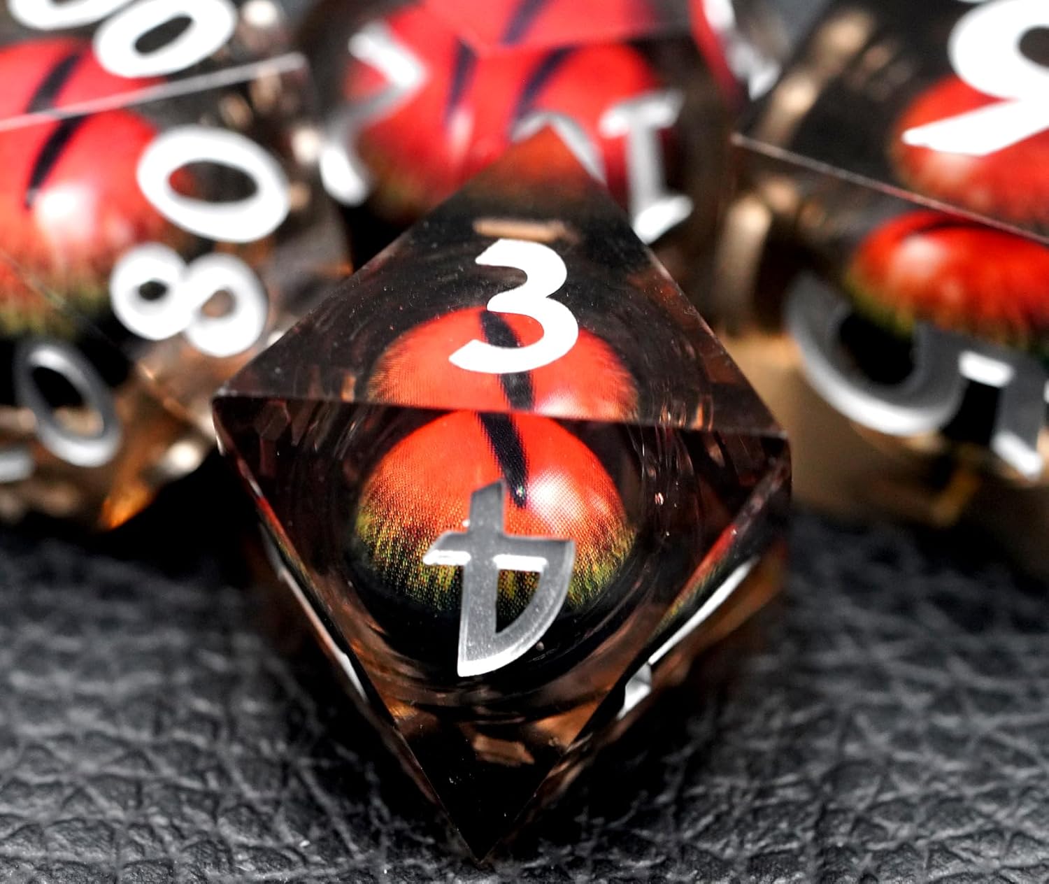 Juego de dados de ojo de dragón, dados DND de resina con caja, juego de dados poliédricos de borde afilado para juegos de rol de Calabozos y Dragones