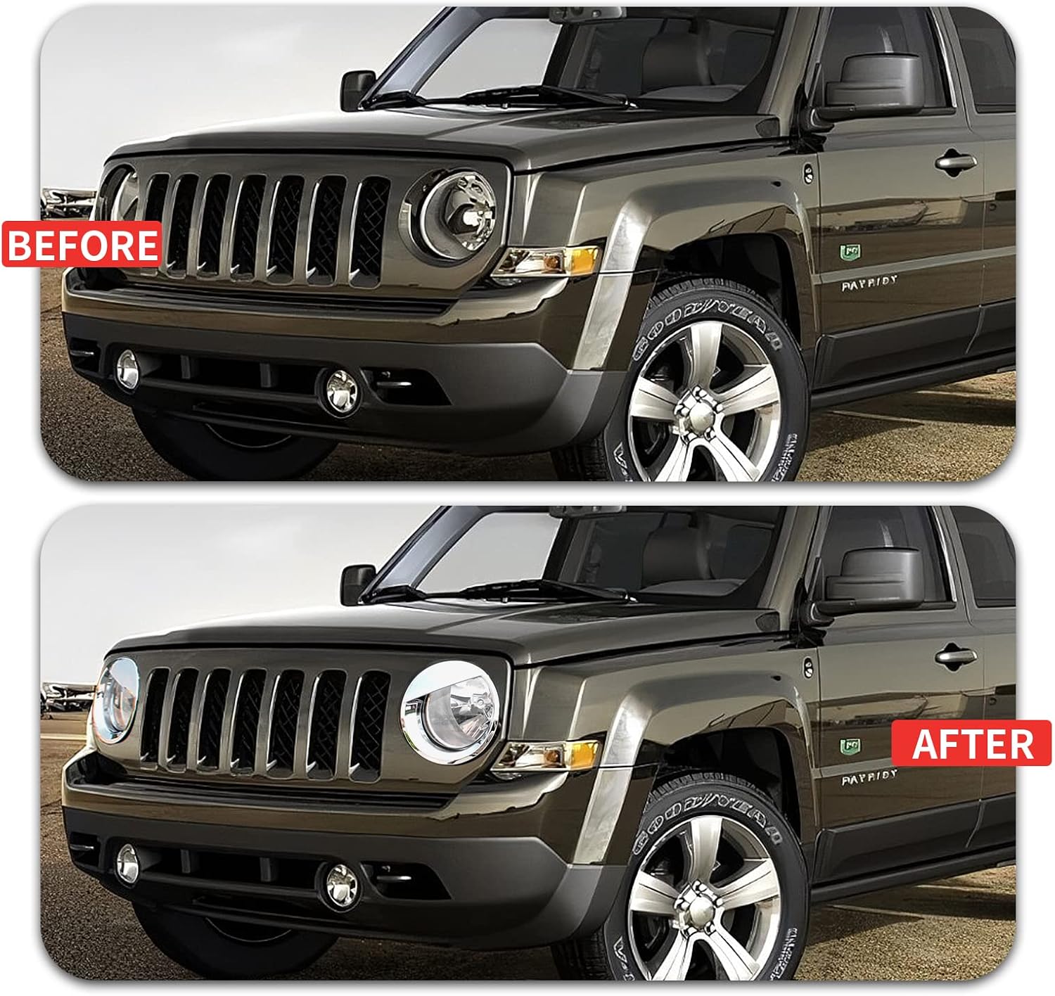 Cubierta cromada para faros delanteros, biseles estilo pájaro enojado, 2 piezas para Jeep Patriot 2011-2017