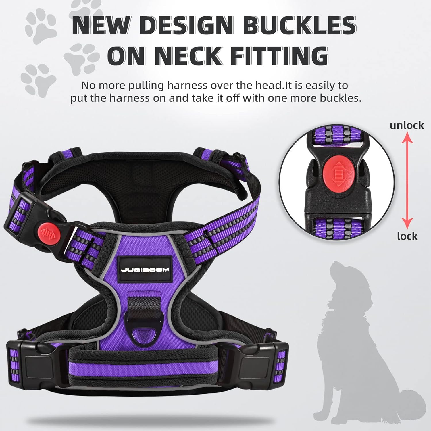 Juqiboom Arnés sin tirones para perro, chaleco acolchado suave ajustable para perro, chaleco Oxford reflectante sin estrangulamiento para mascotas