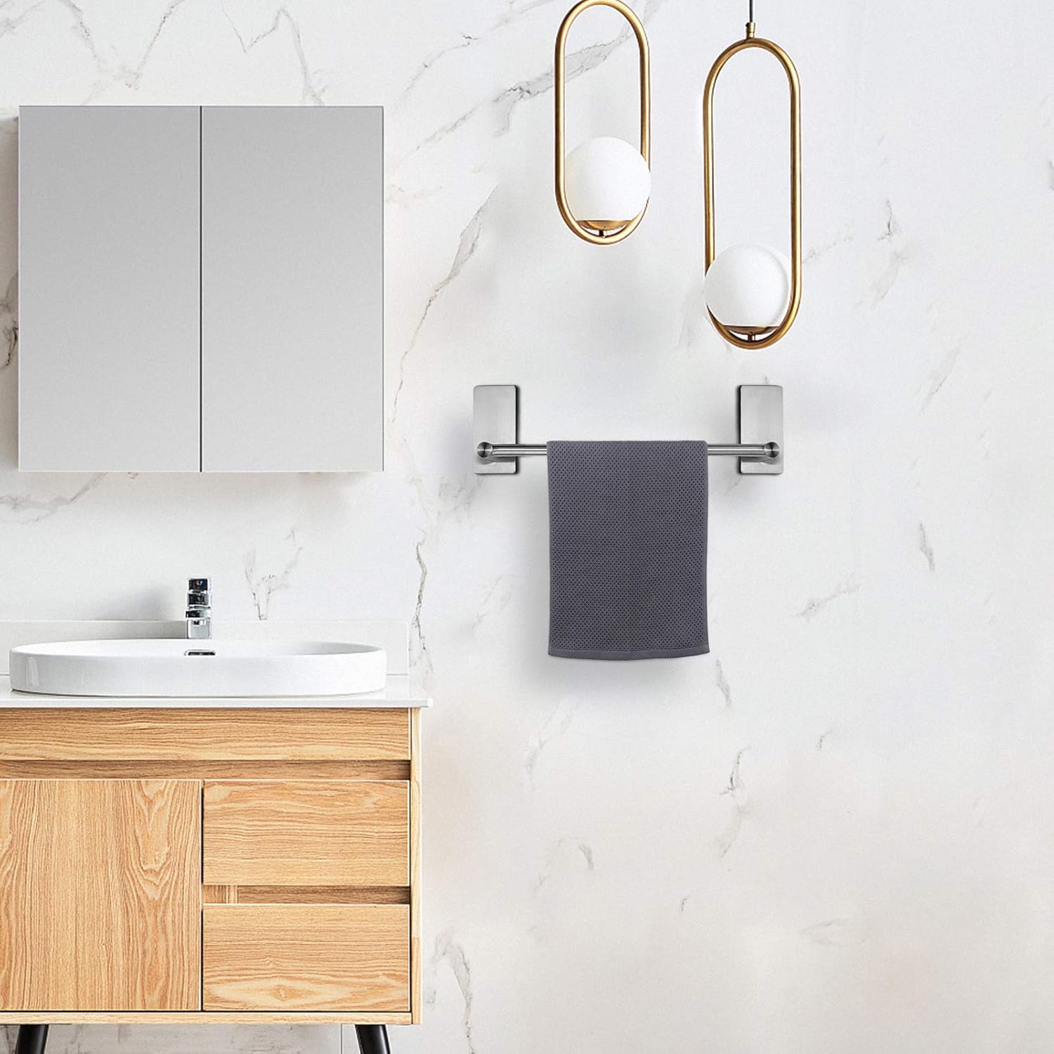 NearMoon toallero de barra autoadhesivo de acero inoxidable para baño, soporte para colgar toallas en la pared, estilo contemporáneo, sin