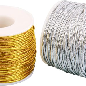 Cuerda elástica metálica para pulseras, 2 rollos de 0.039 pulgadas, cuerda elástica para hacer joyas, collares, cuentas, cuerda de manualidades de Cuerda elástica metálica para pulseras, 2 rollos de 0.039 pulgadas, cuerda elástica para hacer joyas, collares, cuentas, cuerda de manualidades de
