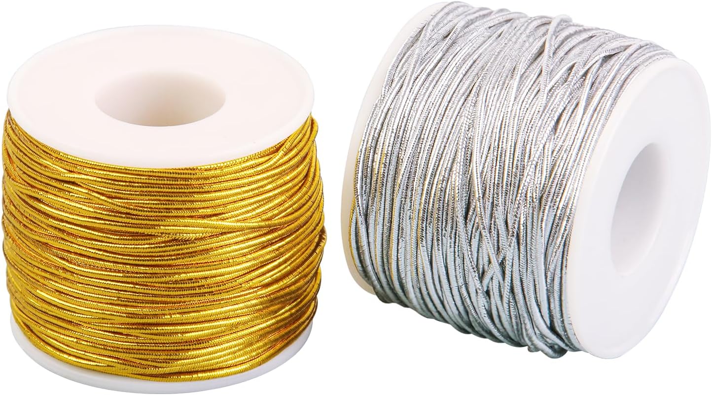 Cuerda elástica metálica para pulseras, 2 rollos de 0.039 pulgadas, cuerda elástica para hacer joyas, collares, cuentas, cuerda de manualidades de