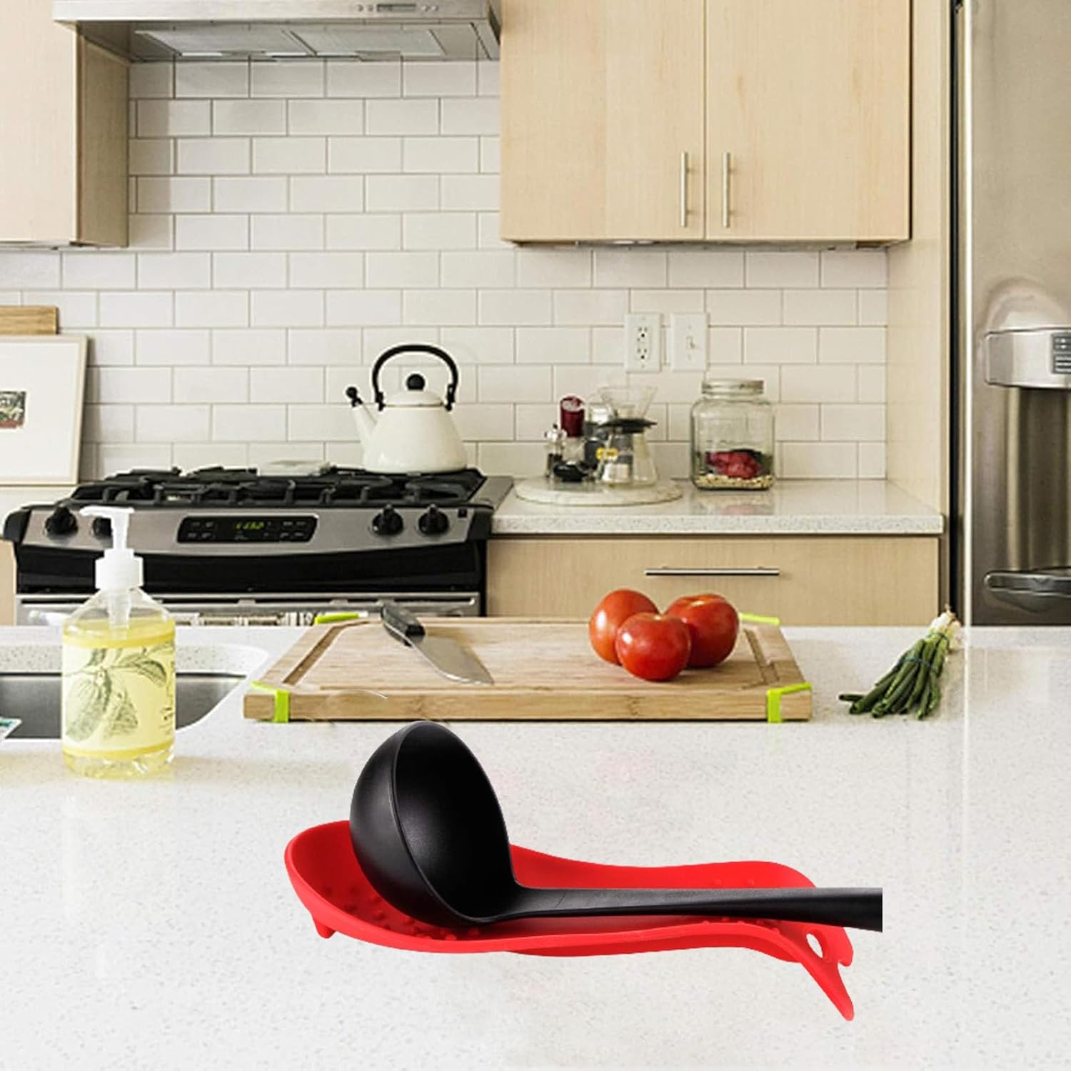 FRILAIF Soporte de cuchara de silicona, soporte para cuchara para estufa, soporte para cuchara para encimera de cocina, soporte para cucharón de