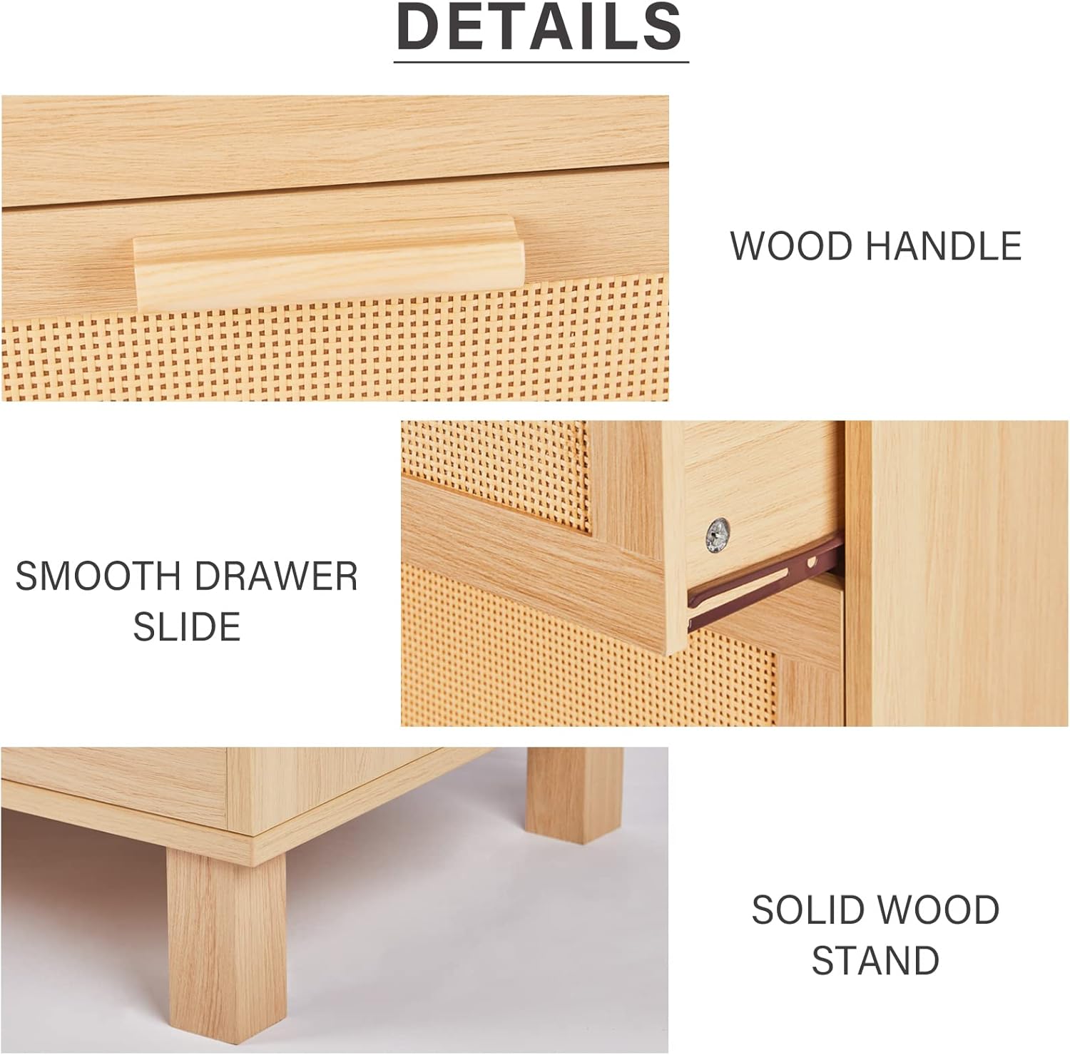 Cómoda de 5 cajones, cómoda, mesa de almacenamiento alta de ratán Hamilton, cómoda de roble para dormitorio, sala de estar