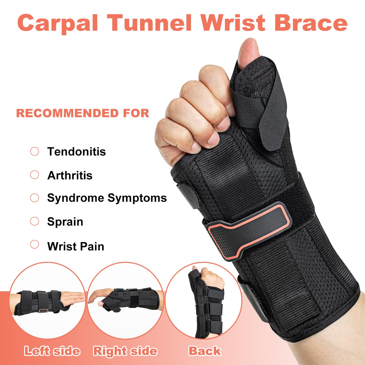 Muñequera con férula espica para el pulgar para tenosinovitis de De Quervain, tendinitis, artritis, esguinces, dolor en el túnel carpiano