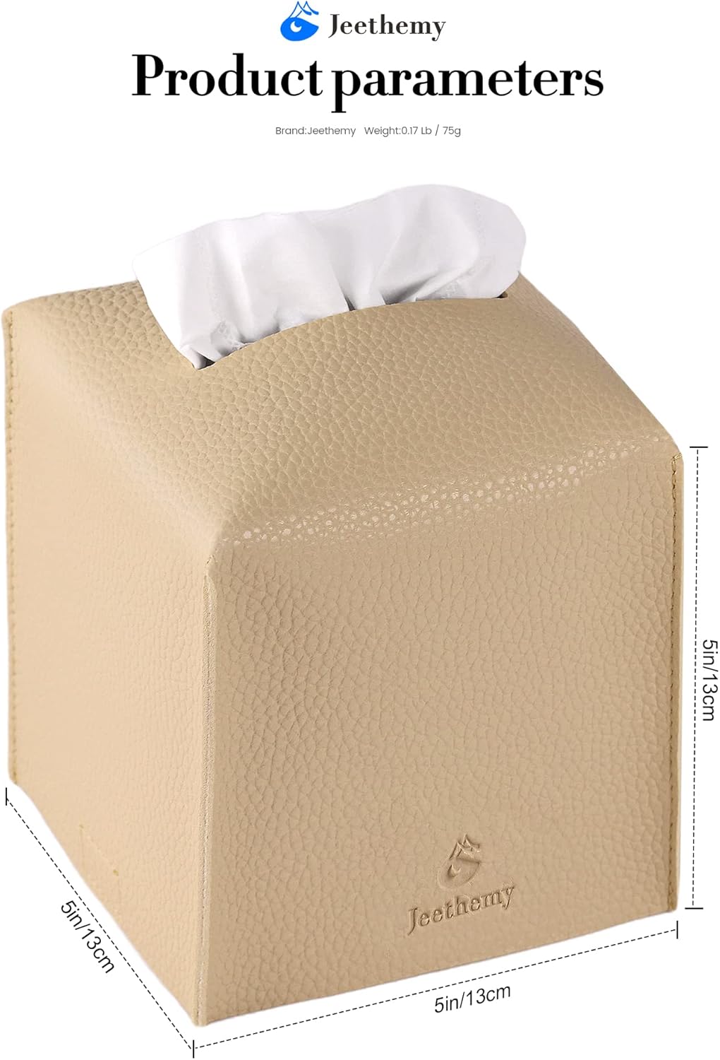Funda para caja de pañuelos, soporte cuadrado de piel sintética, moderno organizador de papel facial, 5 x 5 x 5 pulgadas, doble beige