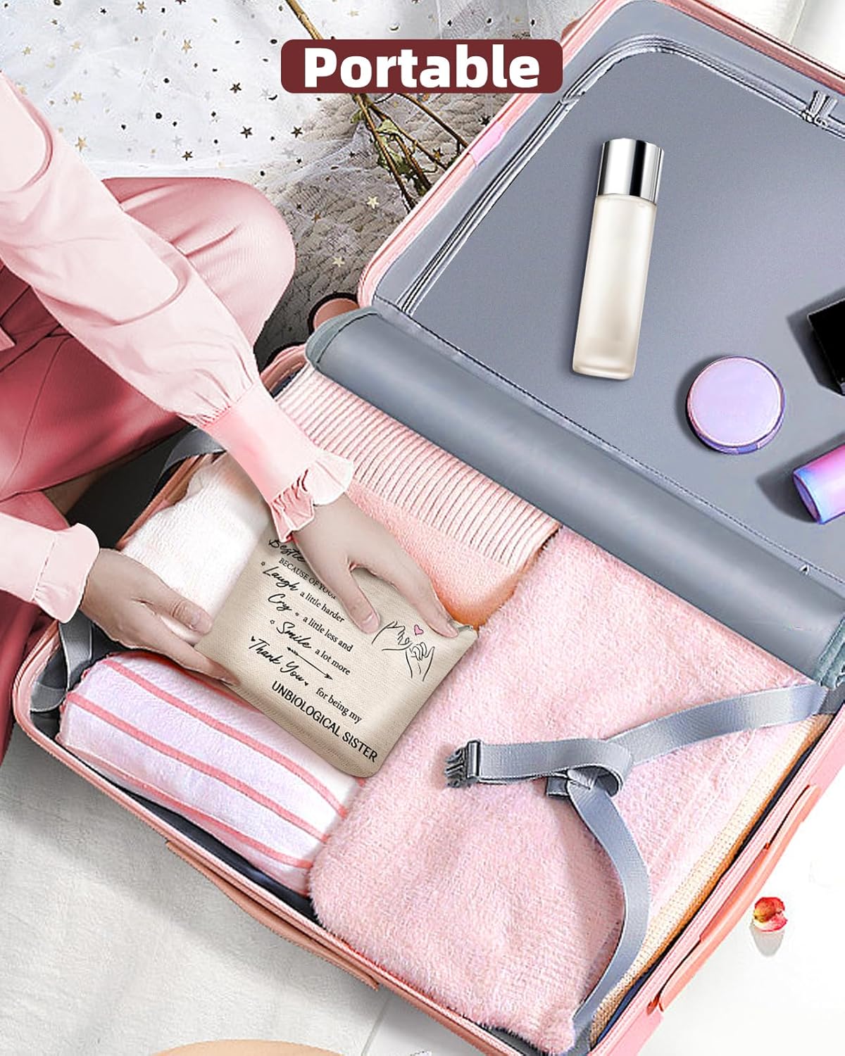 Bolsa organizadora de maquillaje, hecha a mano, ideal para mujeres, mejores amigas, hermanas, recuerdos de viaje, cumpleaños, San Valentín, Pascua,