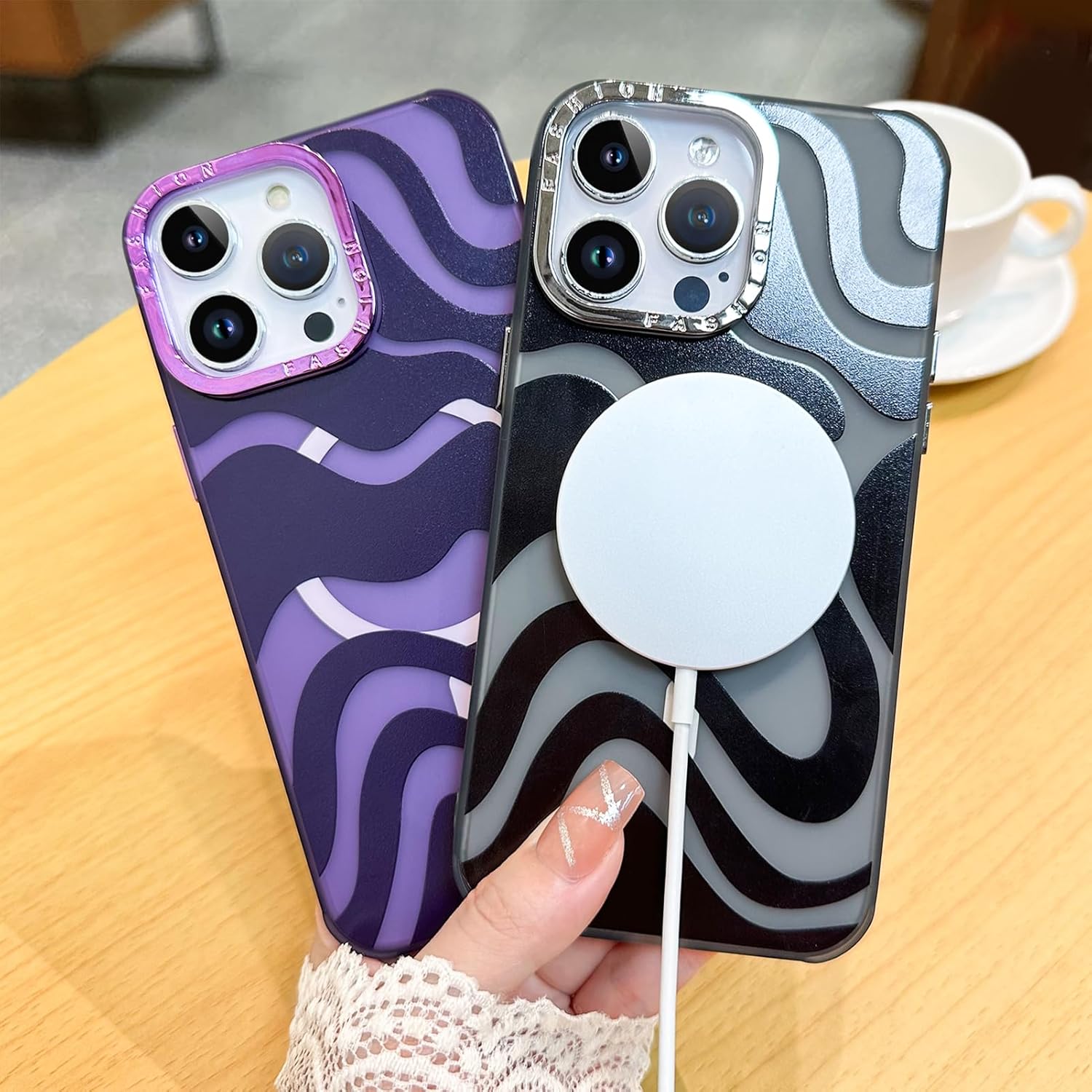 ZIYE Funda magnética para iPhone 14 Pro Max, diseño de patrón de ondas compatible con MagSafe a prueba de golpes, suave poliuretano termoplástico,