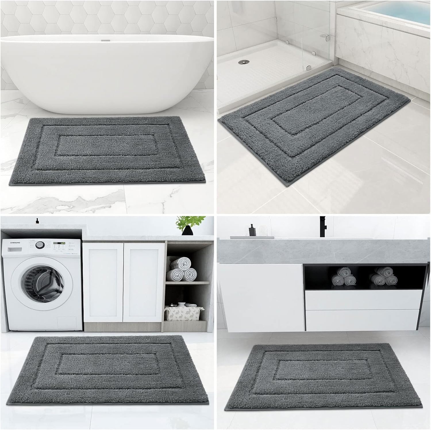 Buganda Tapetes de baño, de 36 x 24 pulgadas, de microfibra suave y absorbente, antideslizantes, peludos, lavables a máquina, para el suelo del