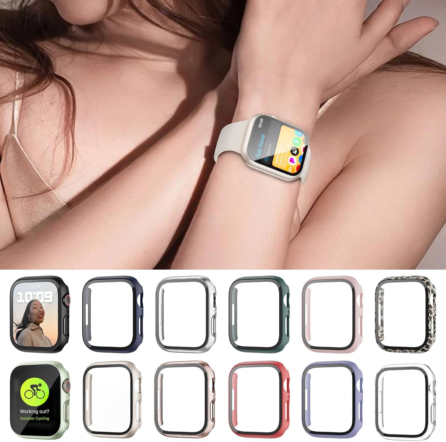 Haojavo Paquete de 12 fundas rígidas de policarbonato para Apple Watch de 1.496 pulgadas Series 3 2 con protector de pantalla de vidrio templado,