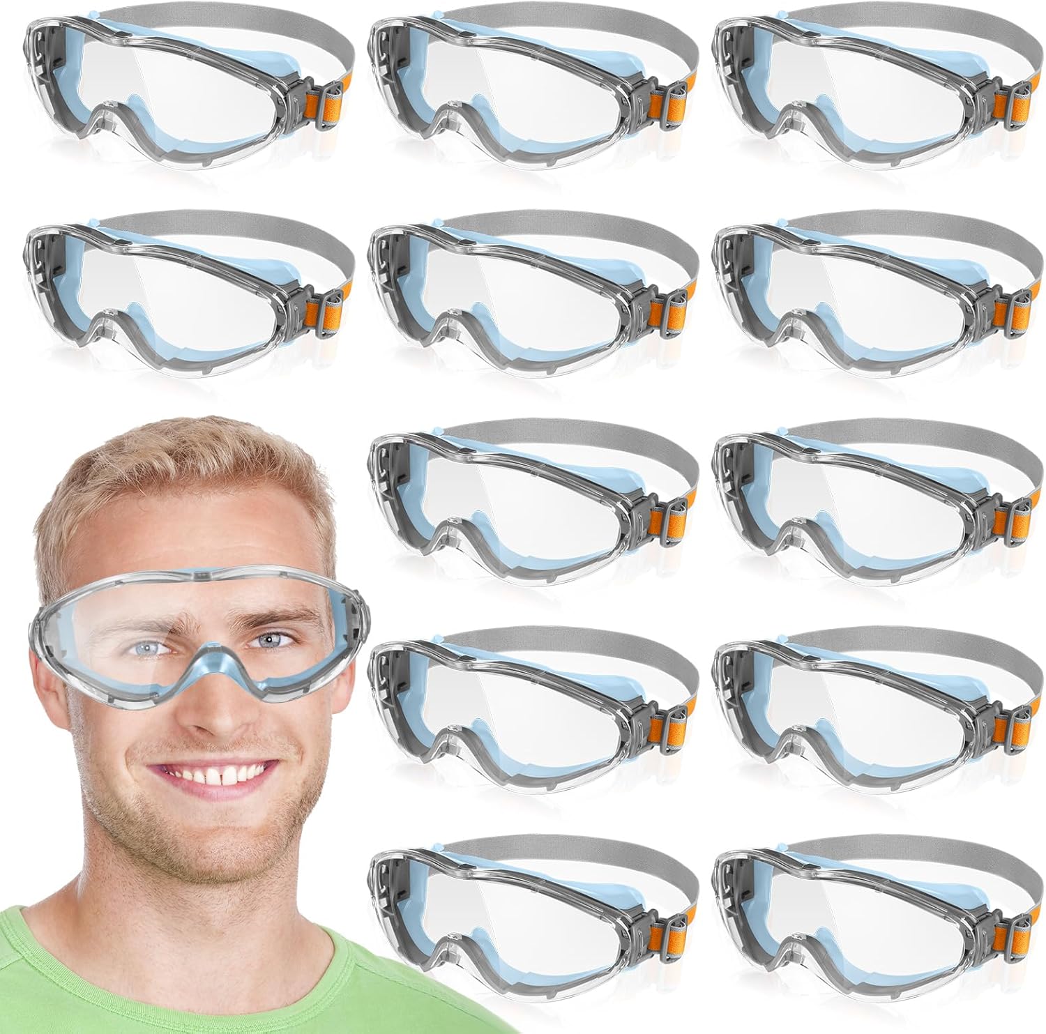 12 gafas de seguridad antivaho lentes transparentes de laboratorio que se ajustan sobre las gafas, gafas protectoras para hombres y mujeres,