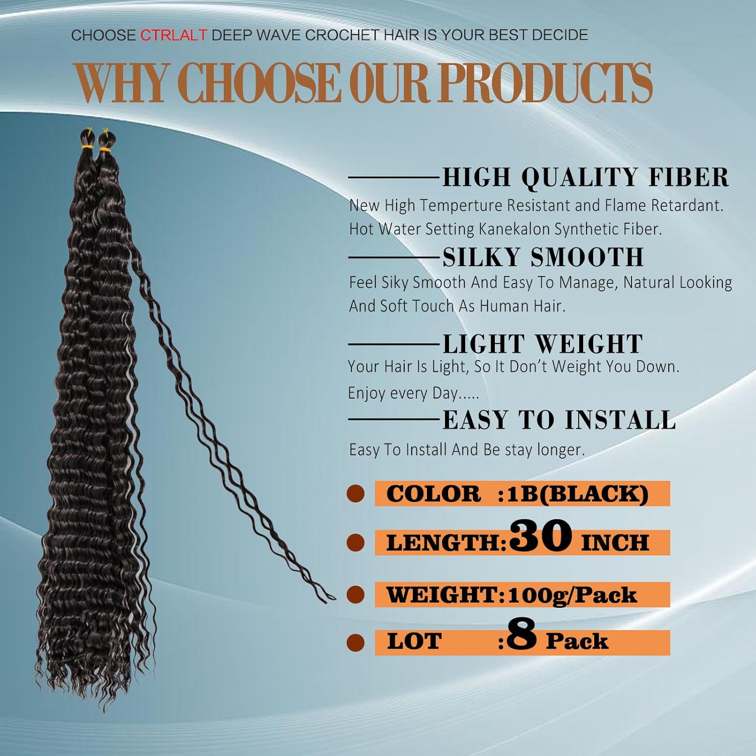 Cabello de ganchillo Ocean Wave 8 paquetes de cabello rizado rizado trenzado de 30 pulgadas de cabello ondulado profundo con cabello de ganchillo