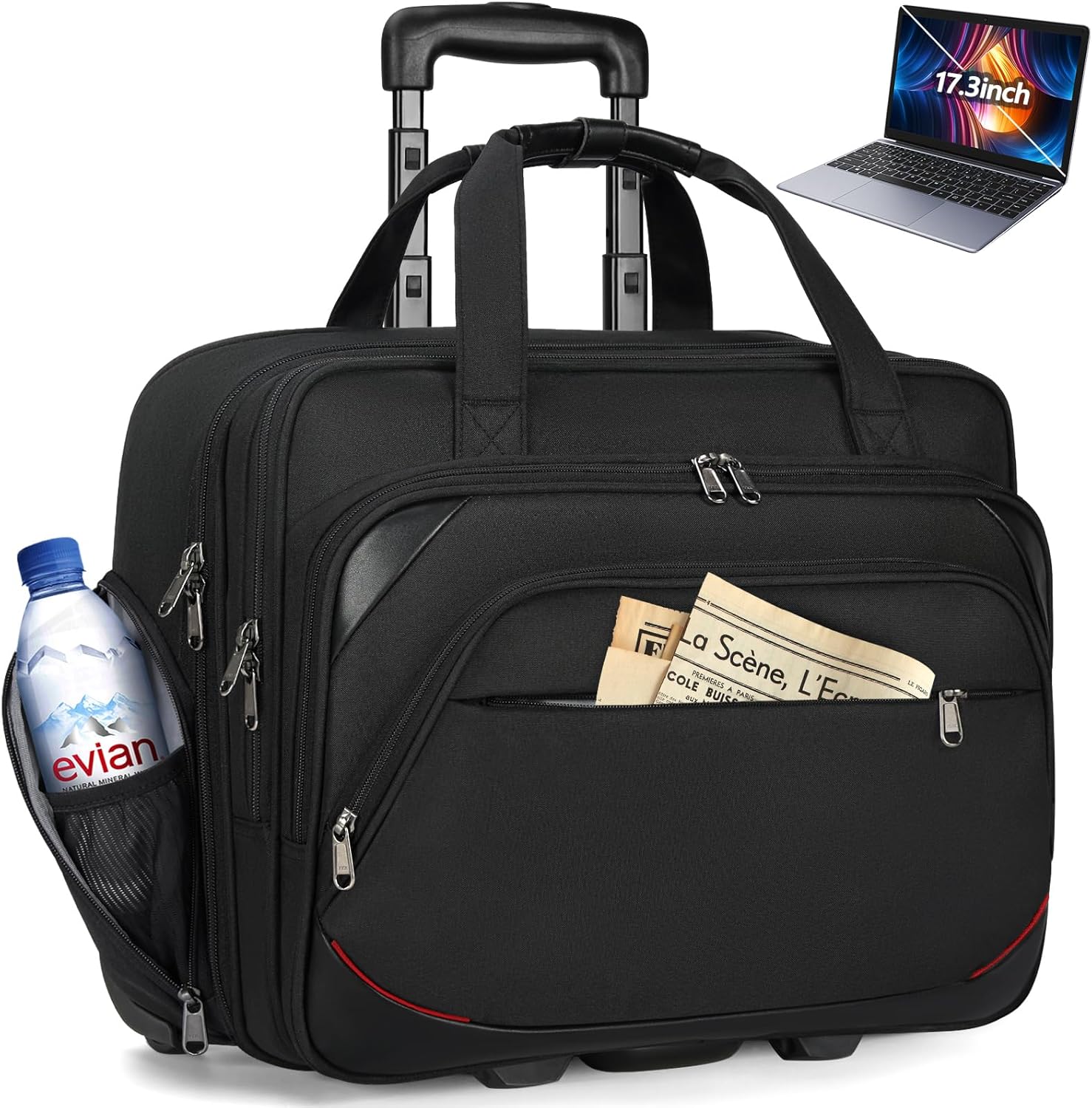 Bolsa con ruedas para laptop para mujeres y hombres, maletín con ruedas de 17.3 pulgadas, para computadora portátil, para trabajo, viajes, negocios,
