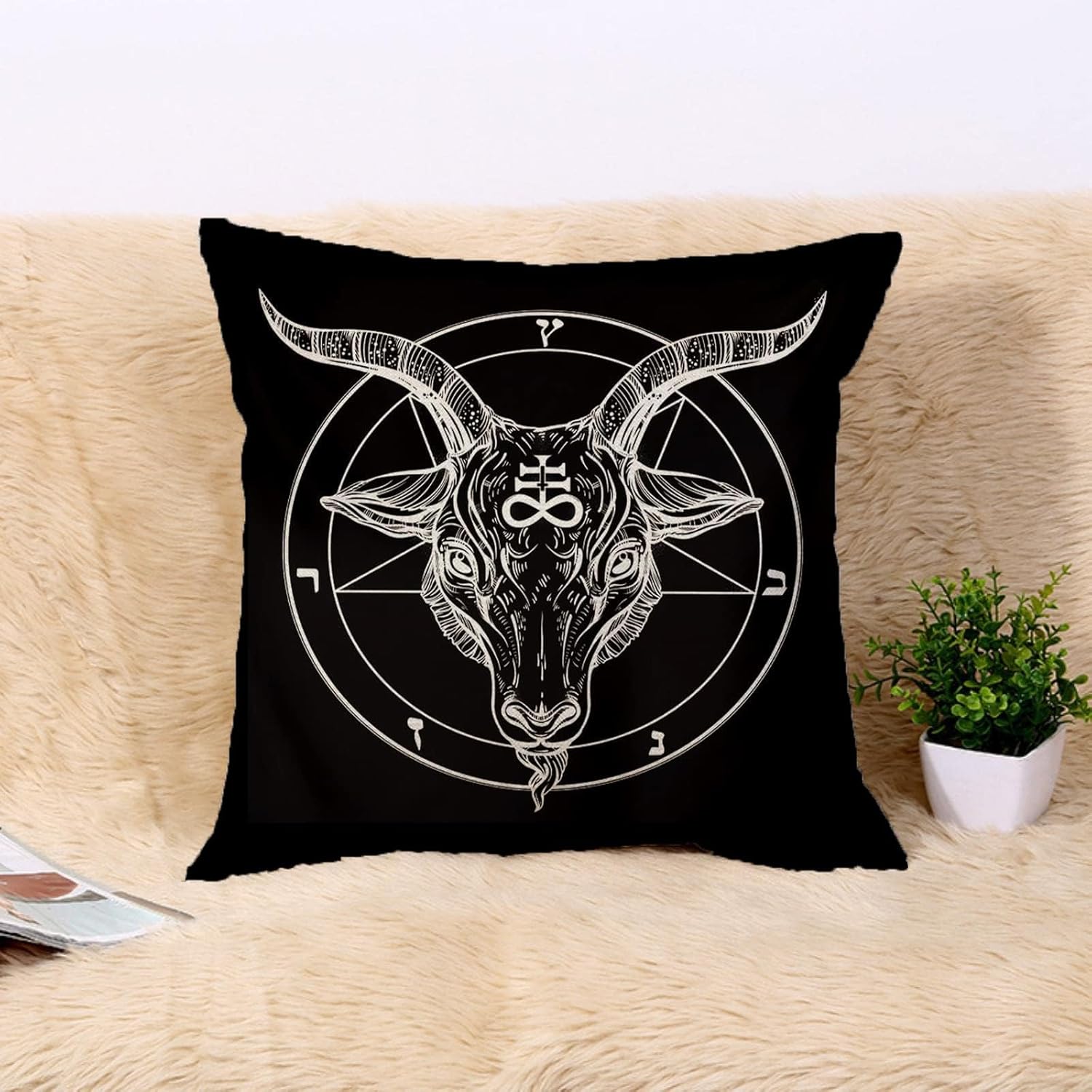 KAKIGIJI Funda de almohada gótica de cabra de 18 x 18 pulgadas, diseño negro de doble cara, decoración del hogar para sofá, sala de estar, sofá,