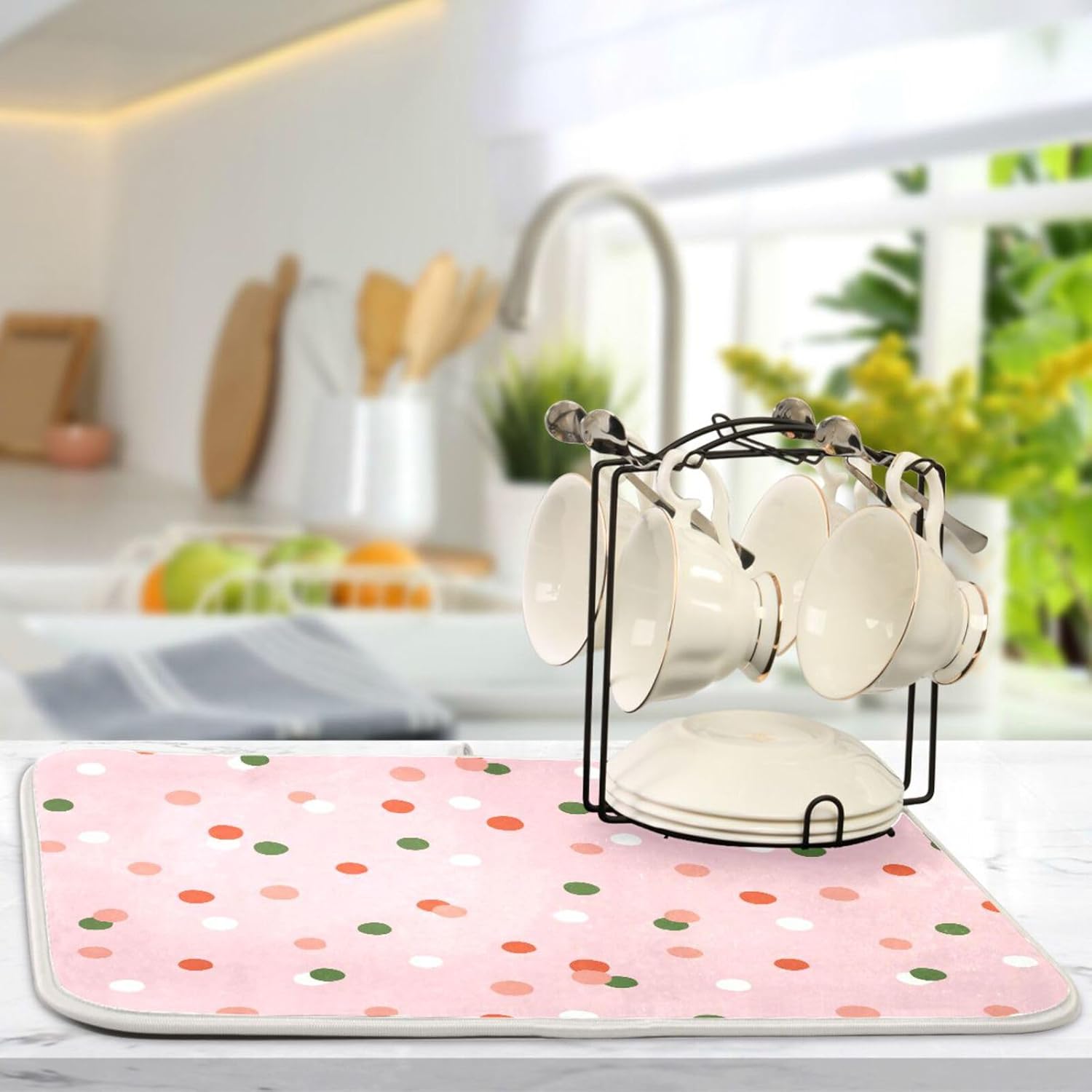 Confetti Dish Drying Mat Washnable Absorbent Dish Drain Mat For Kitchen Counter Kitchen Countertop Mat Tapete Para Cocina 16” x 18”