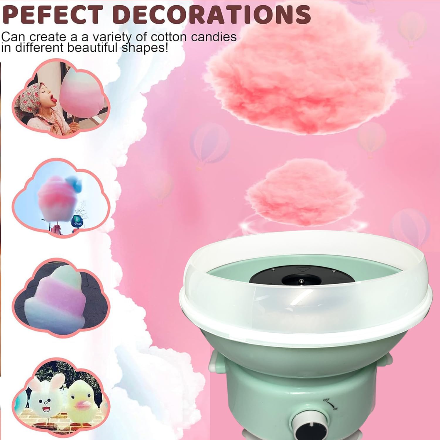 Máquina de algodón de azúcar, mini máquina de algodón de azúcar para niños, fabricante de dulces para regalo de Navidad, hogar, fiesta familiar de