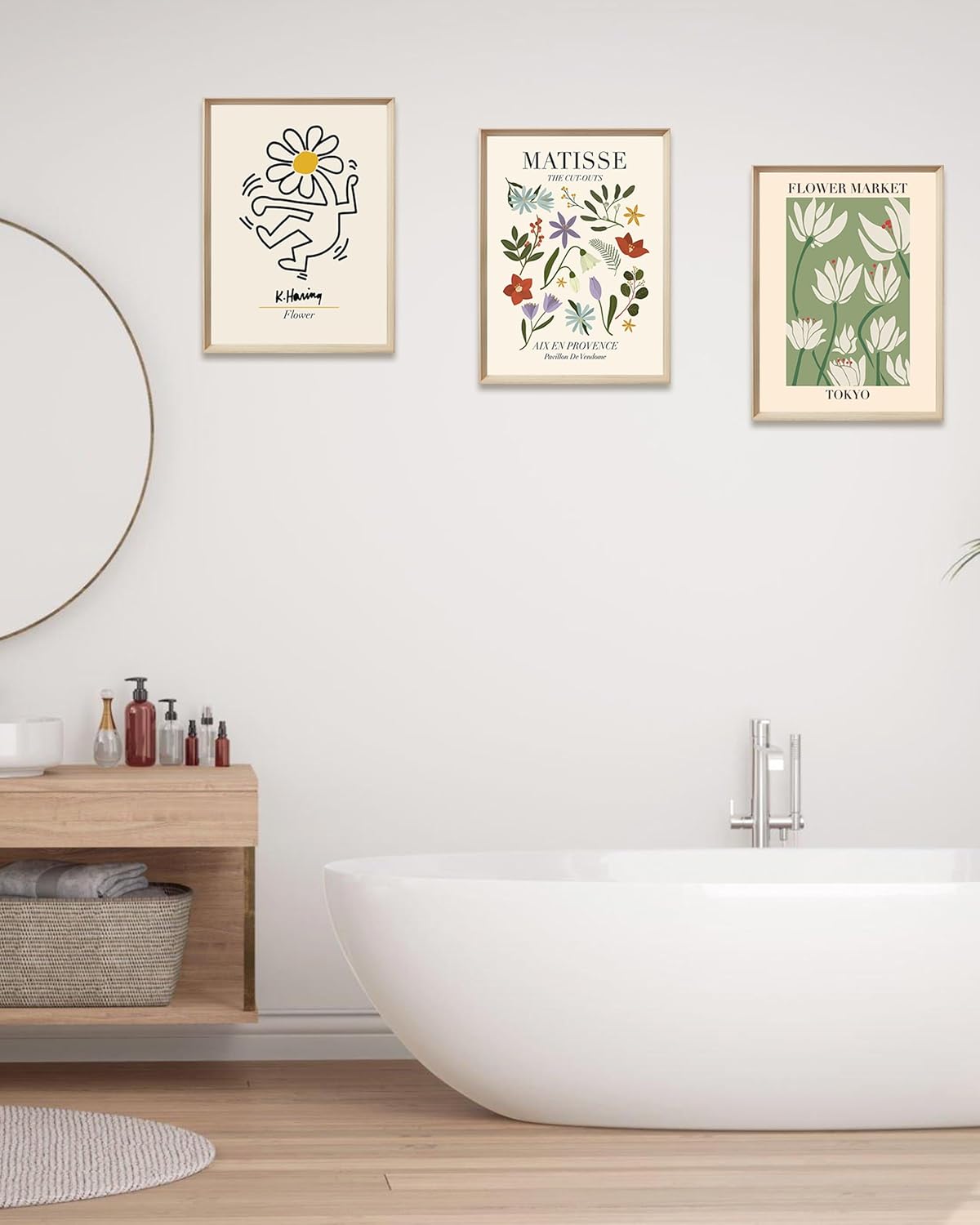 Arte abstracto de Matisse para pared de dormitorio, 11.8 x 15.7 in, diseño enmarcado de madera, flores verdes, póster para sala de estar, baño,