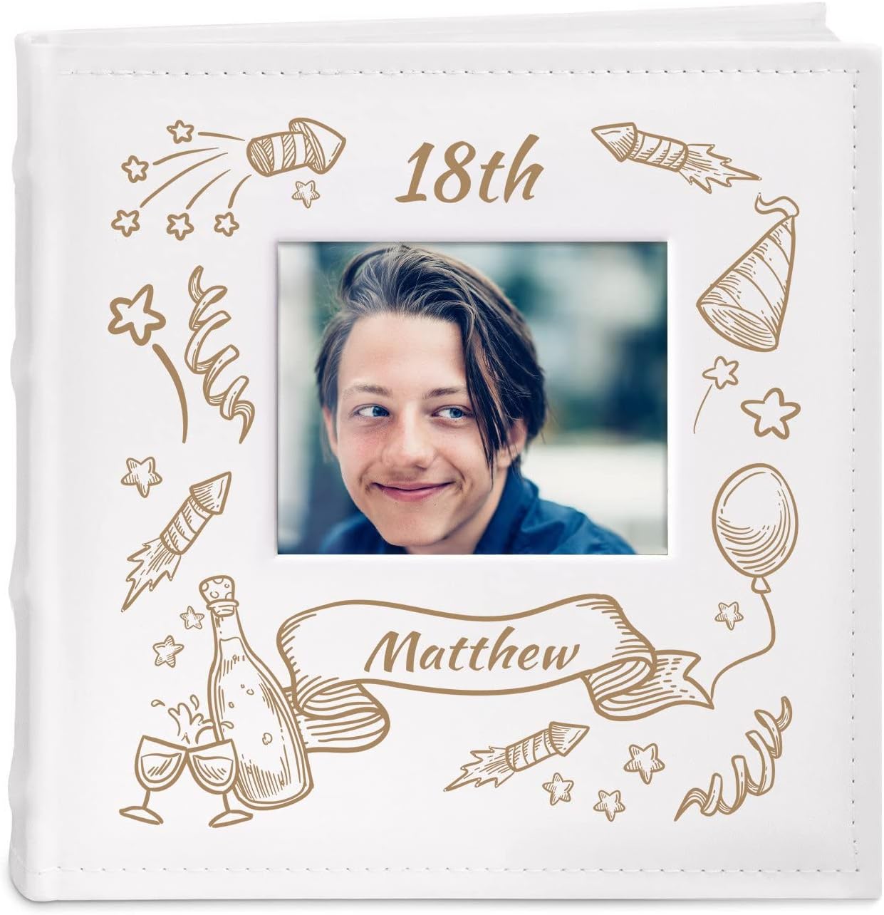 Maverton Álbum de fotos Slip-In para hombre – Tapa grabable con marco de fotos – Piel sintética blanca- 200 imágenes- Álbum personalizado para él –