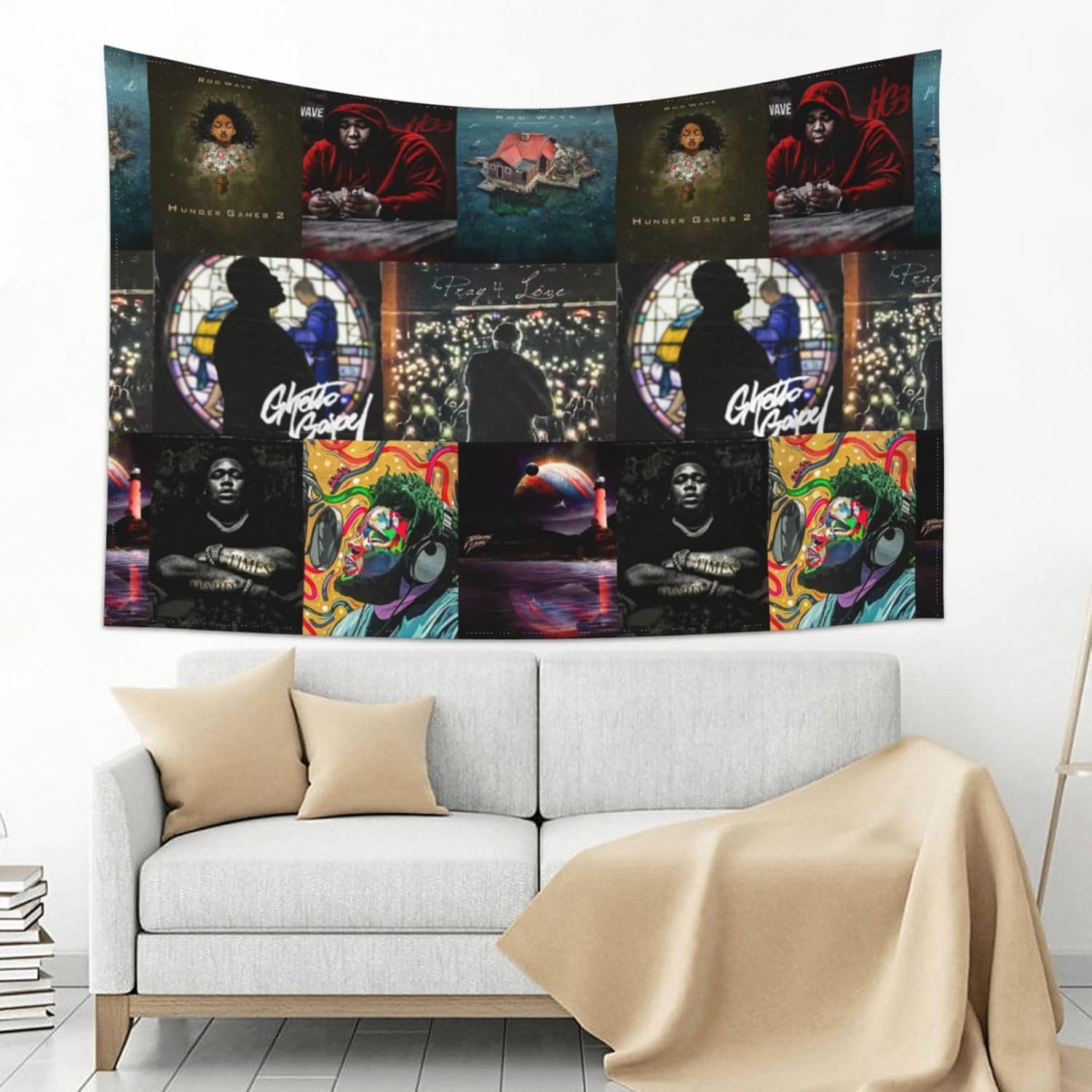 ALTUY Tapiz de varillas de rapero, tapiz de ondas de rapero, tapiz para colgar en la pared, arte de pared, tapiz de bandera estadounidense, póster