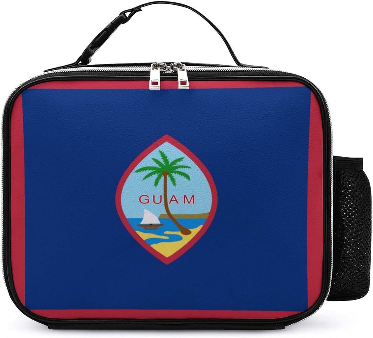 Bolsa de almuerzo aislada con la bandera de Guam, contenedor reutilizable para el trabajo, picnic y viajes