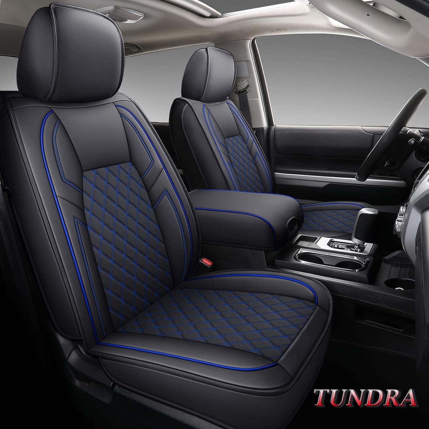 Coverado Fundas de asiento de automóvil Toyota Tundra solo para asientos delanteros, protectores de asiento de automóvil de cuero para camioneta,