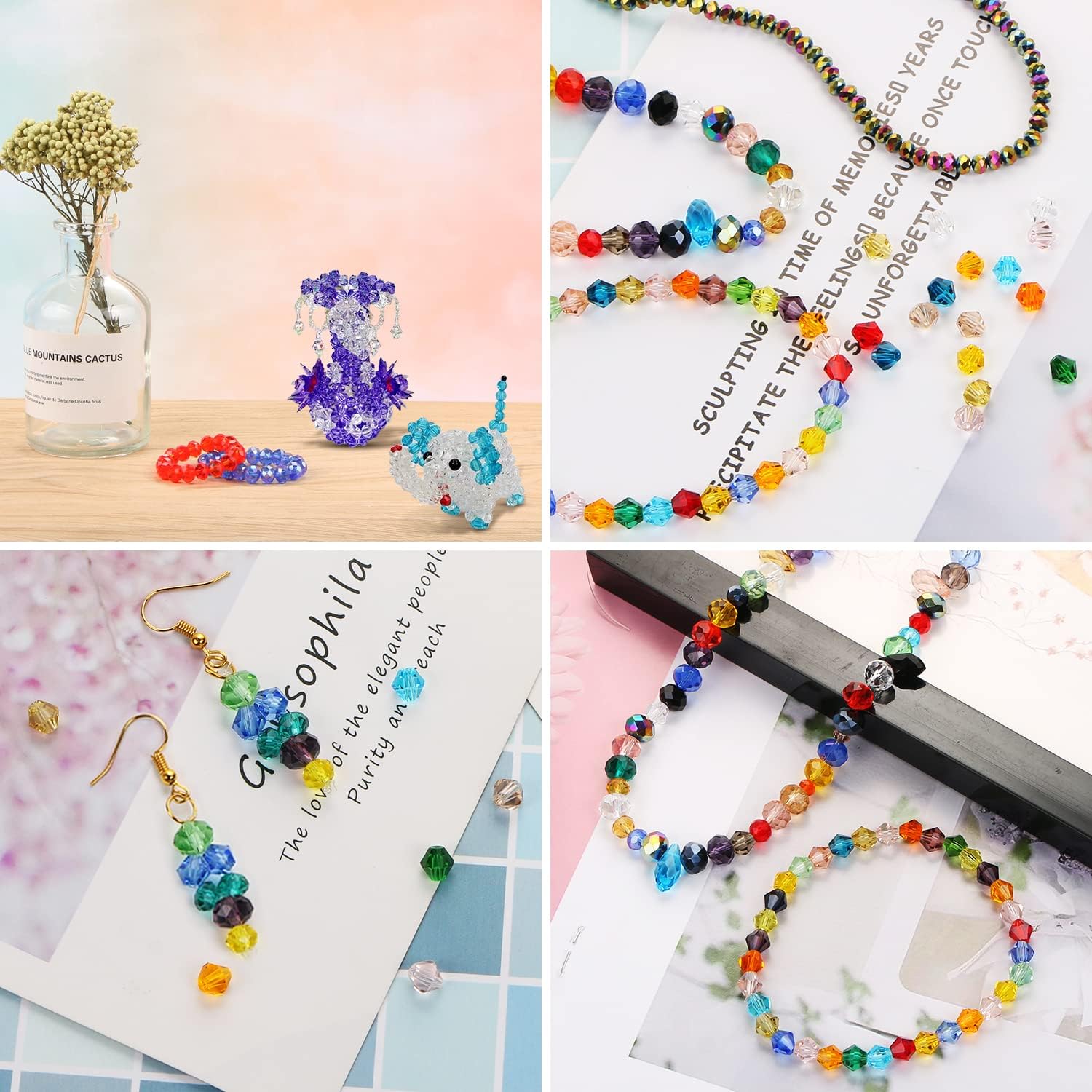 MIKIMIQI 750 cuentas de cristal surtidas para hacer joyas, cuentas de cristal de Rondelle facetadas coloridas con caja, cuentas espaciadoras de