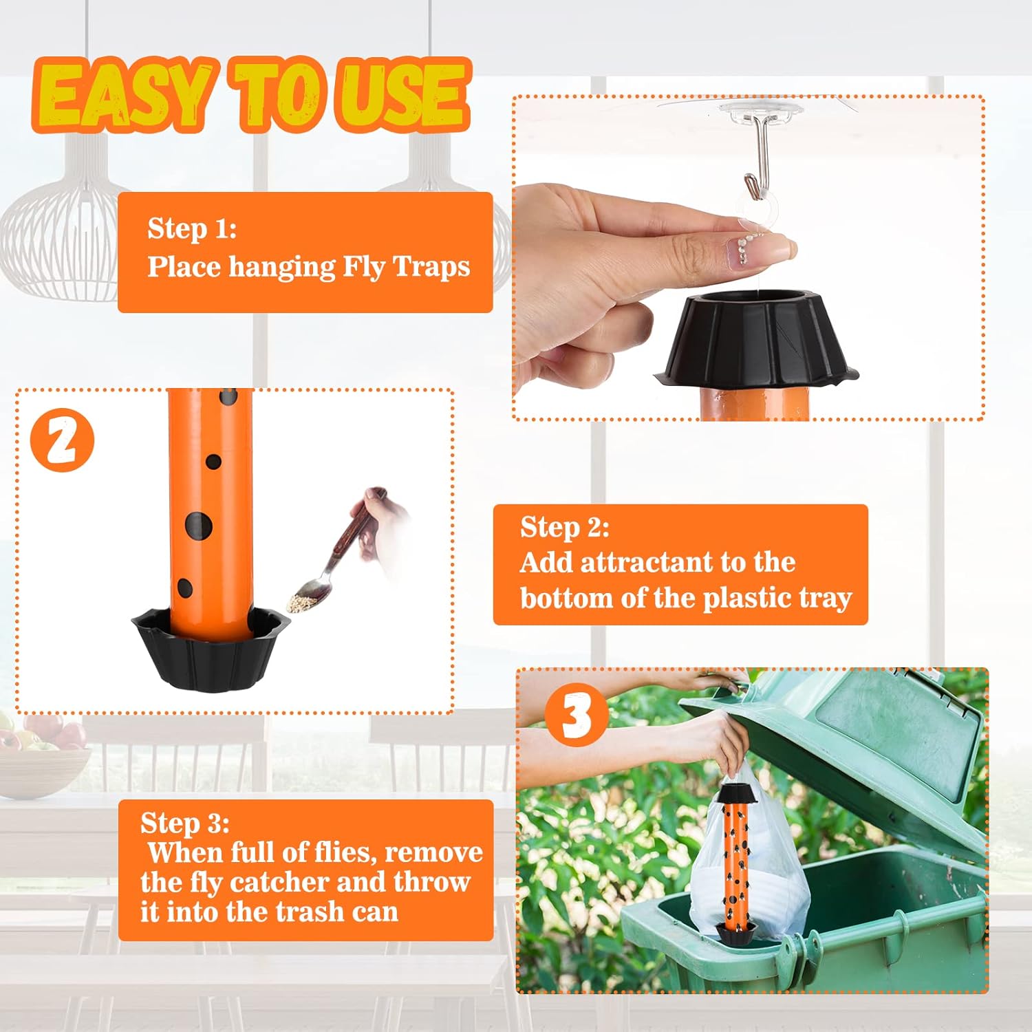 Trampas para moscas de frutas para interiores, trampas colgantes para moscas al aire libre, trampas adhesivas para mosquitos para interiores, tubos