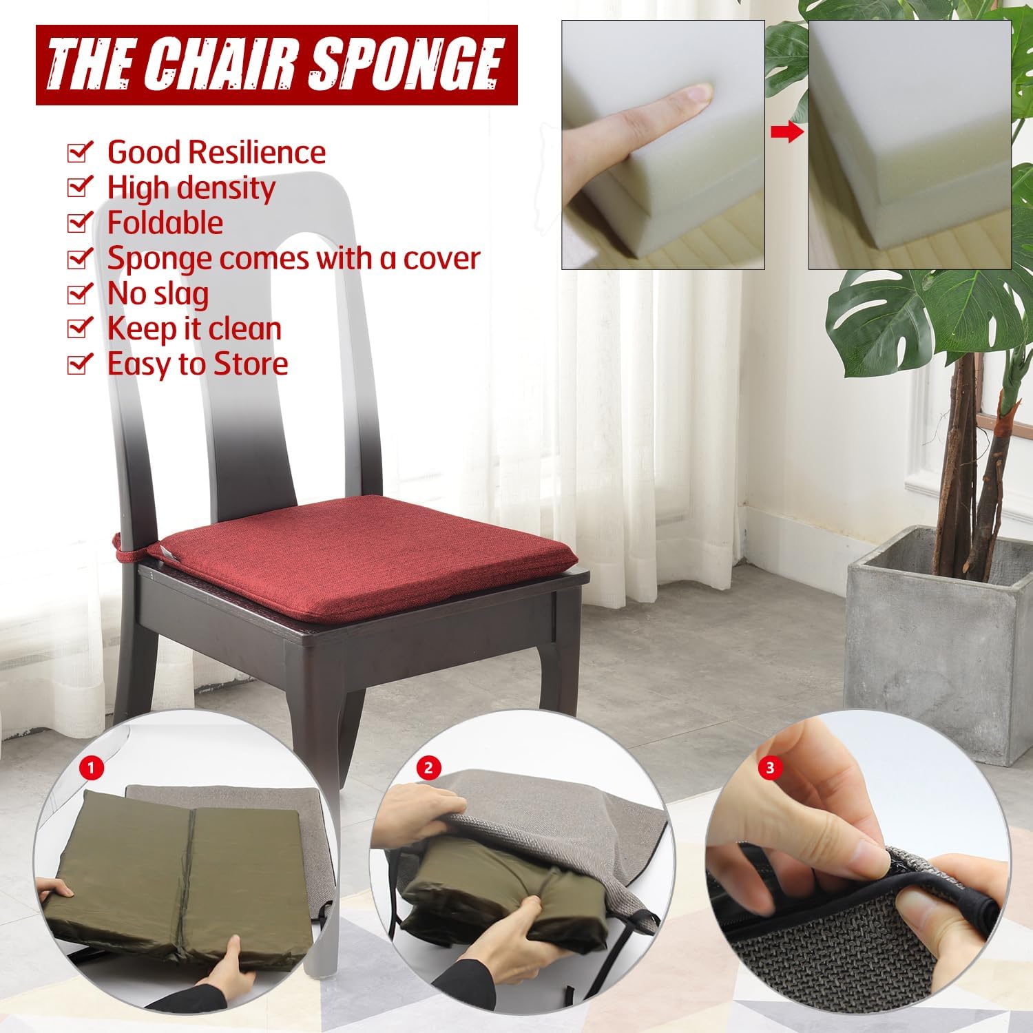 BALCONY&FALCON – Cojín antideslizante para silla de asiento trasero, 16 x 16 pulgadas, funda de cojín para oficina, comedor, cocina, soporte,