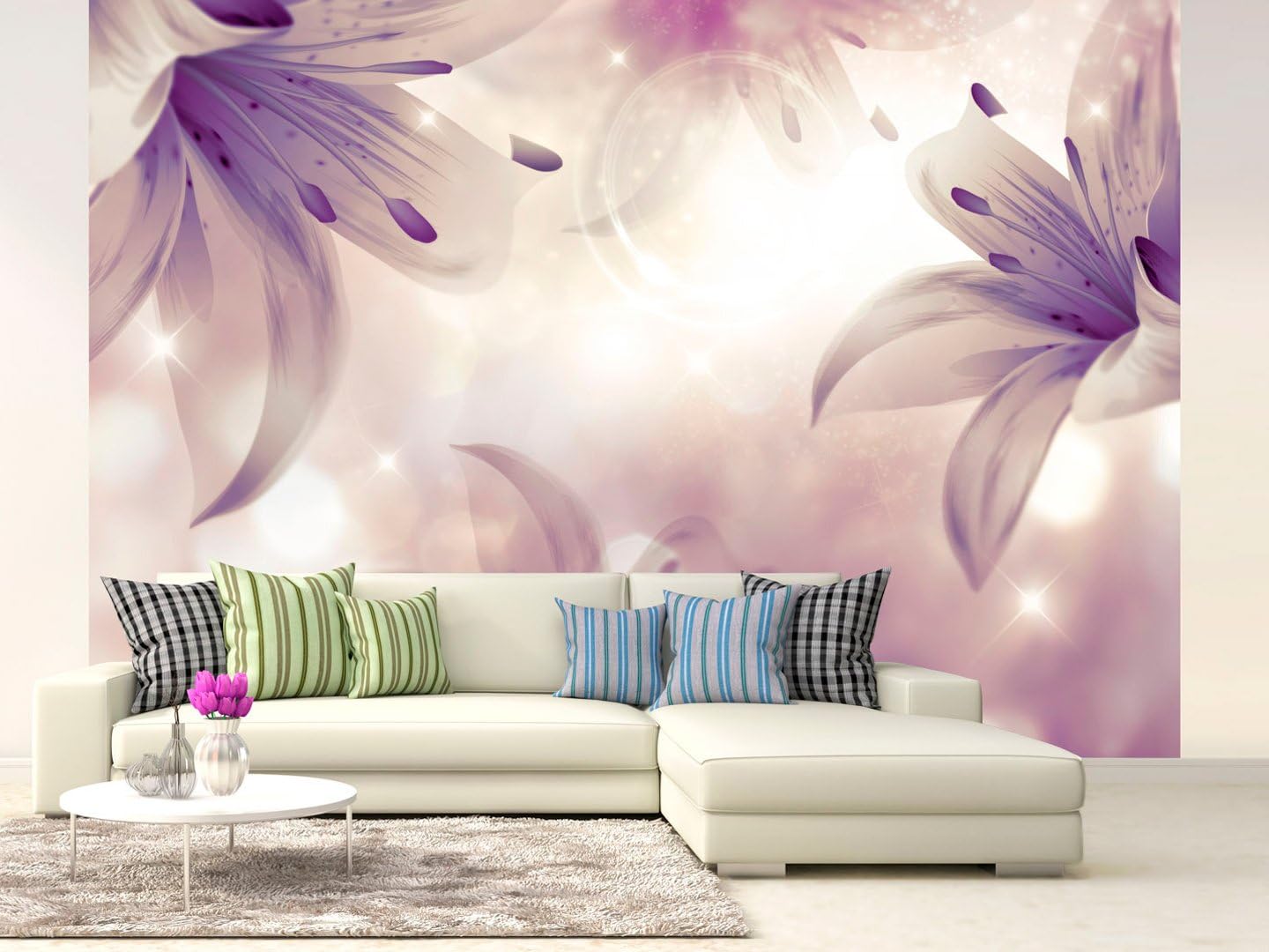 artgeist Mural de pared con flores moradas de 135 x 101 pulgadas, papel tapiz autoadhesivo autoadhesivo para despegar y pegar, calcomanía grande