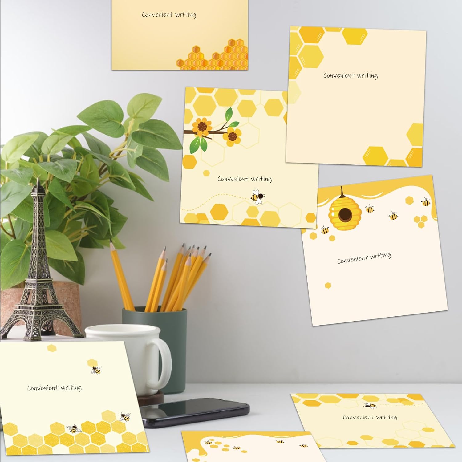 9 notas adhesivas de abeja de 3 x 3 pulgadas, lindas notas de abeja adversas, notas de notas para escuela, oficina, hogar, suministros para