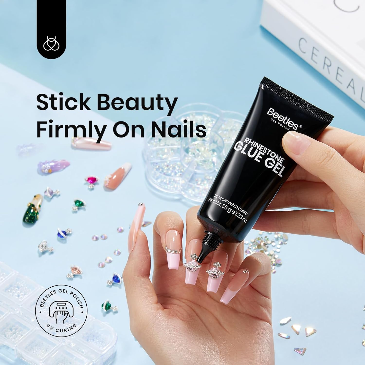Beetles Gel Polish Pegamento de diamantes de imitación para uñas, escarabajos, polvo cromado, efecto espejo, holográfico, aurora, iridiscente,