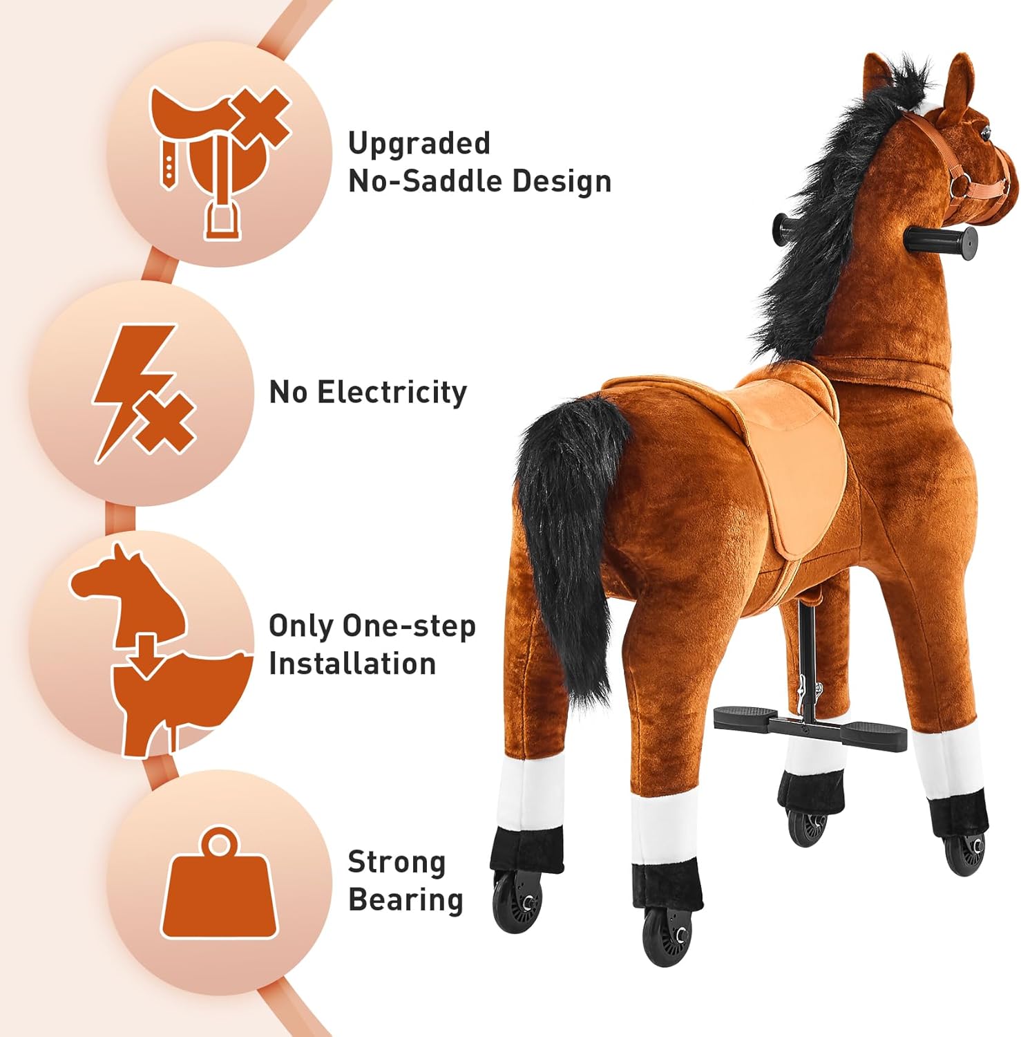 Juguete de caballo para niños que montan a caballo, poni, ciclo, mecánico, acción de caminar, animal de peluche para 4 a 9 años, sin batería ni