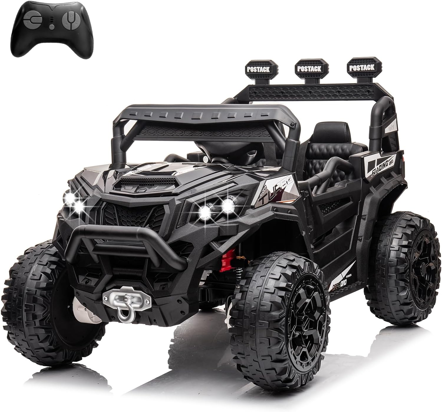 POSTACK 4X4 Ride-On UTV Buggy 24V Ride On Toy Car w 2.4G Remote Control Electric Ride On Off-Road Truck Car with Spring Suspension for Kids