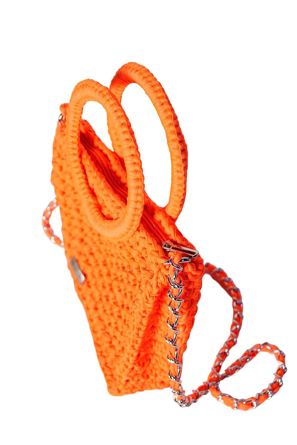 HERNANDO JOSA Roush – Bolso cruzado a mano para mujer, bolso de mano con asa circular, hecho a mano, de algodón (Naranja Neón)
