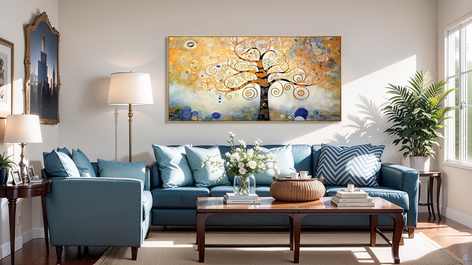 Arte para pared, árbol de la vida, imágenes de árbol amarillo moderno, abstracto, bosque, impresiones de lienzo para dormitorio, sala de estar,
