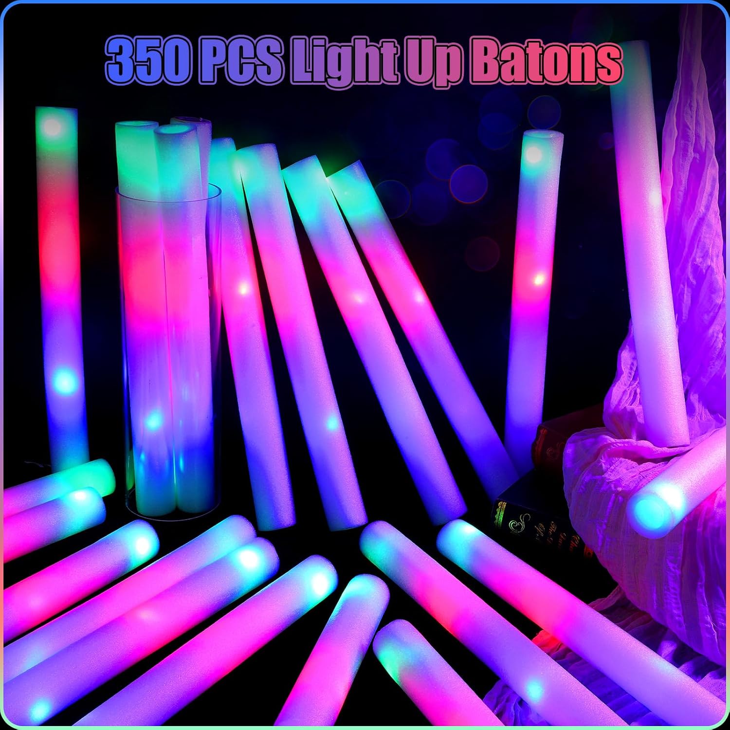 Libima 350 varillas de espuma LED que brillan a granel, 3 modos intermitentes que brillan en la oscuridad, para recuerdos de fiesta, cumpleaños,